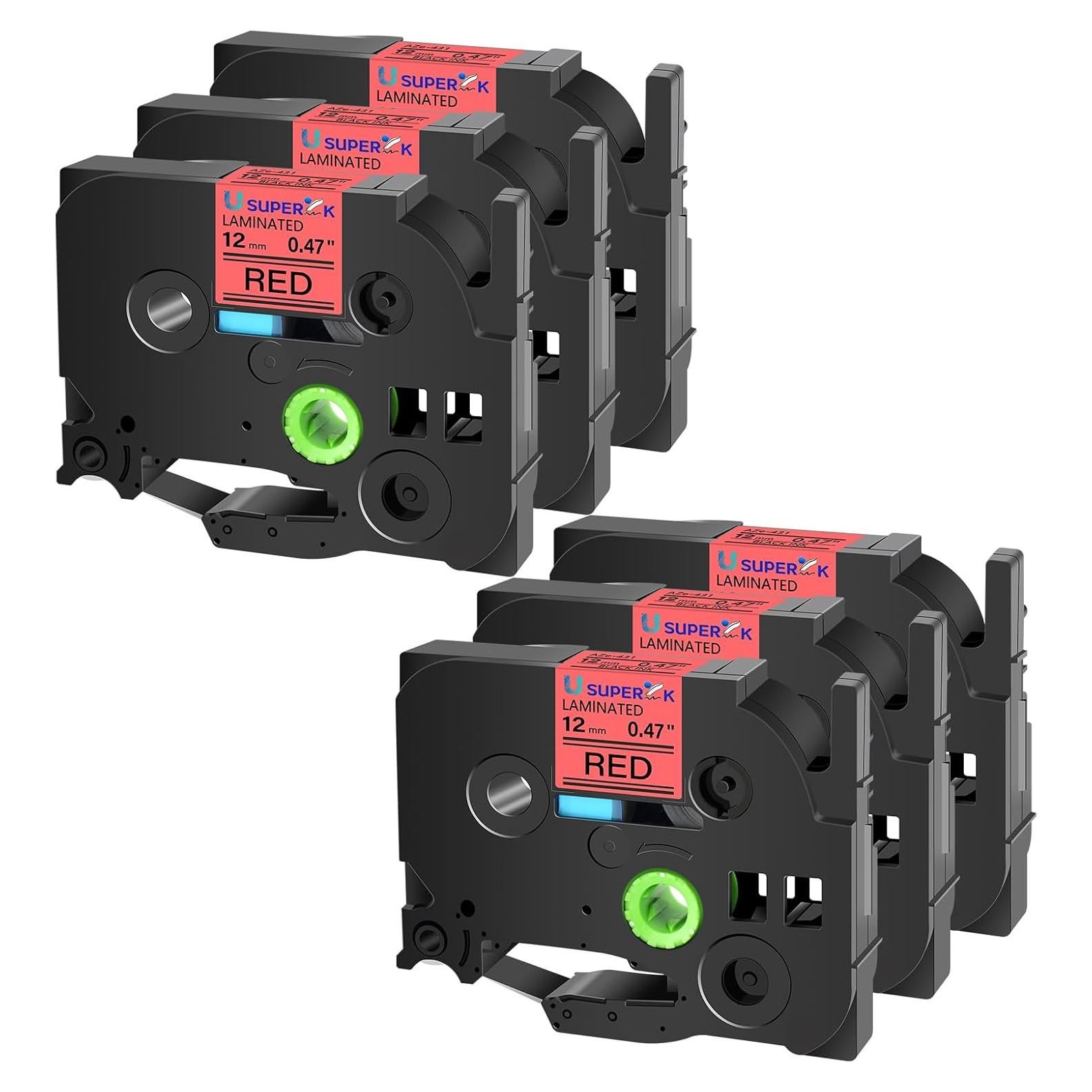 Cinta de Etiqueta Laminada USUPERINK TZe-431 12mm Negra/Roja 6PK