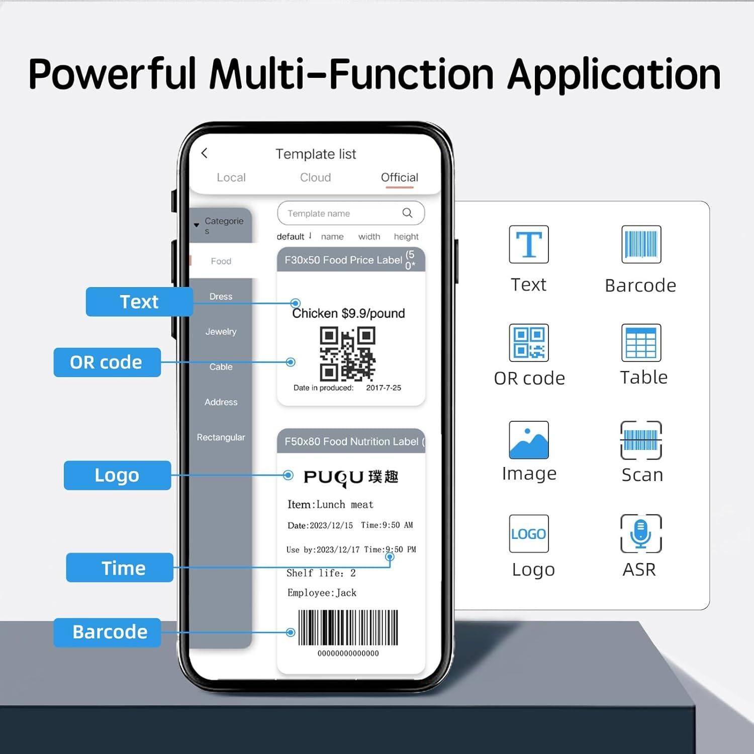 Impresora de Etiquetas PUQU Q1 Bluetooth 50mm x 30mm