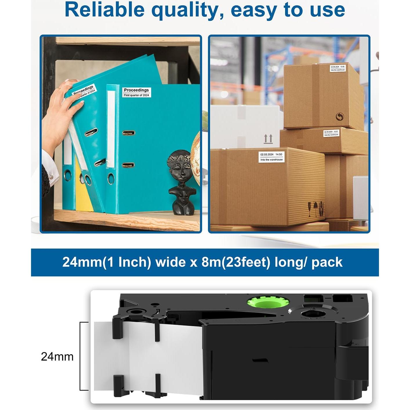 Cinta de Etiqueta 24mm Oozmas TZE-S251 Laminada Blanca 6 Paquete