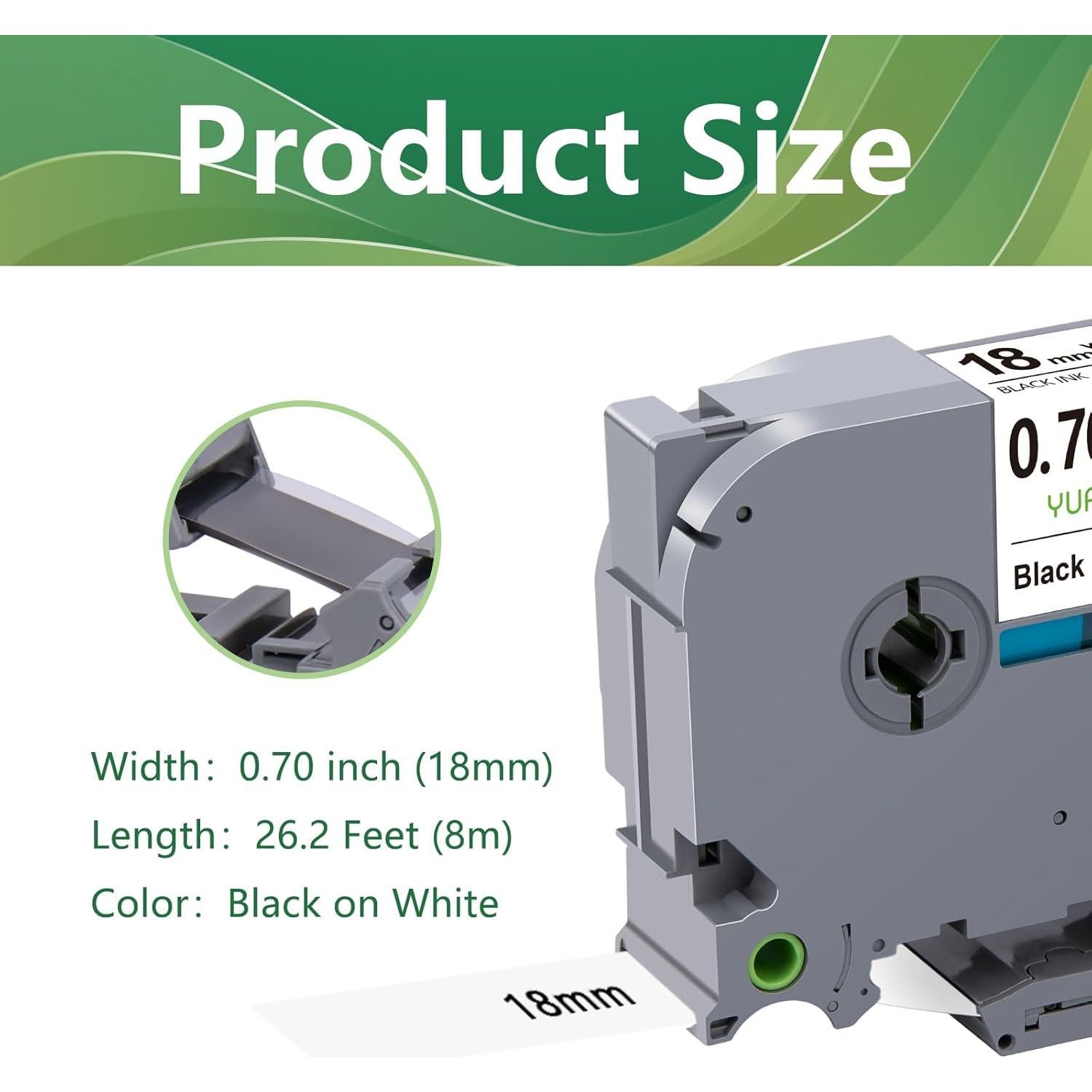 Cinta Laminada 18mm YUANQIMM TZe-241 Negra sobre Blanca 8-Pack