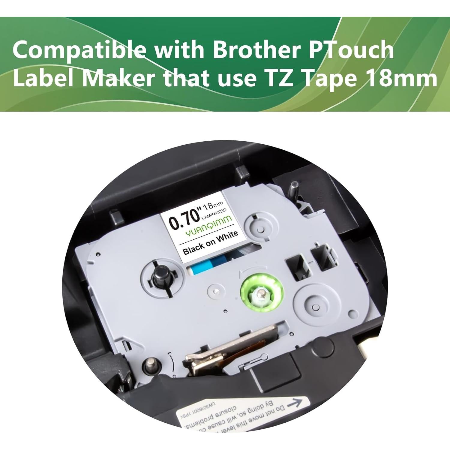 Cinta Laminada 18mm YUANQIMM TZe-241 Negra sobre Blanca 8-Pack