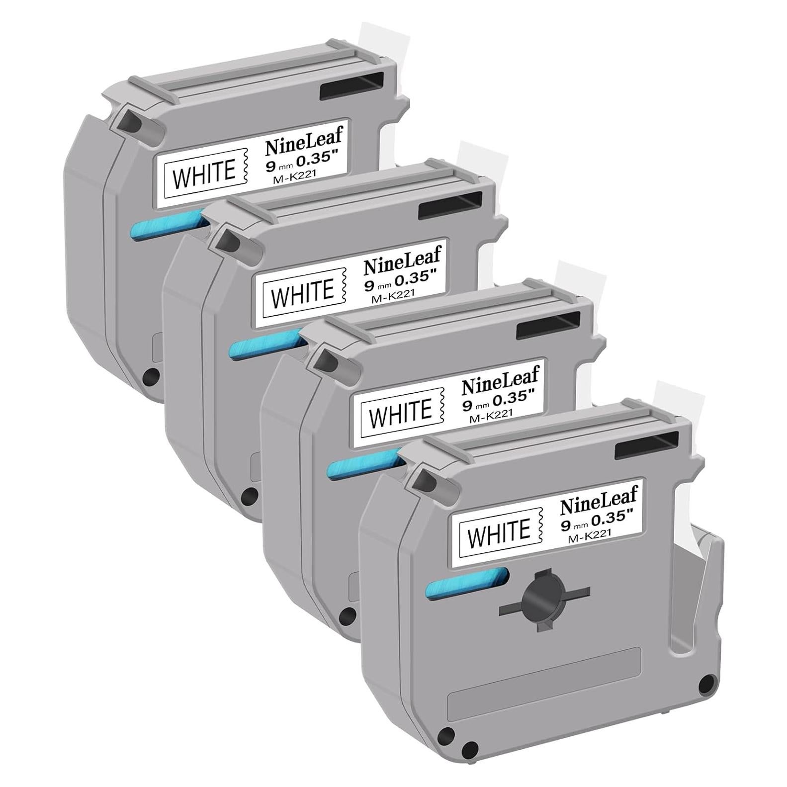 Cinta de Etiqueta NineLeaf M-K221 9mm Negra sobre Blanca 4 Pack