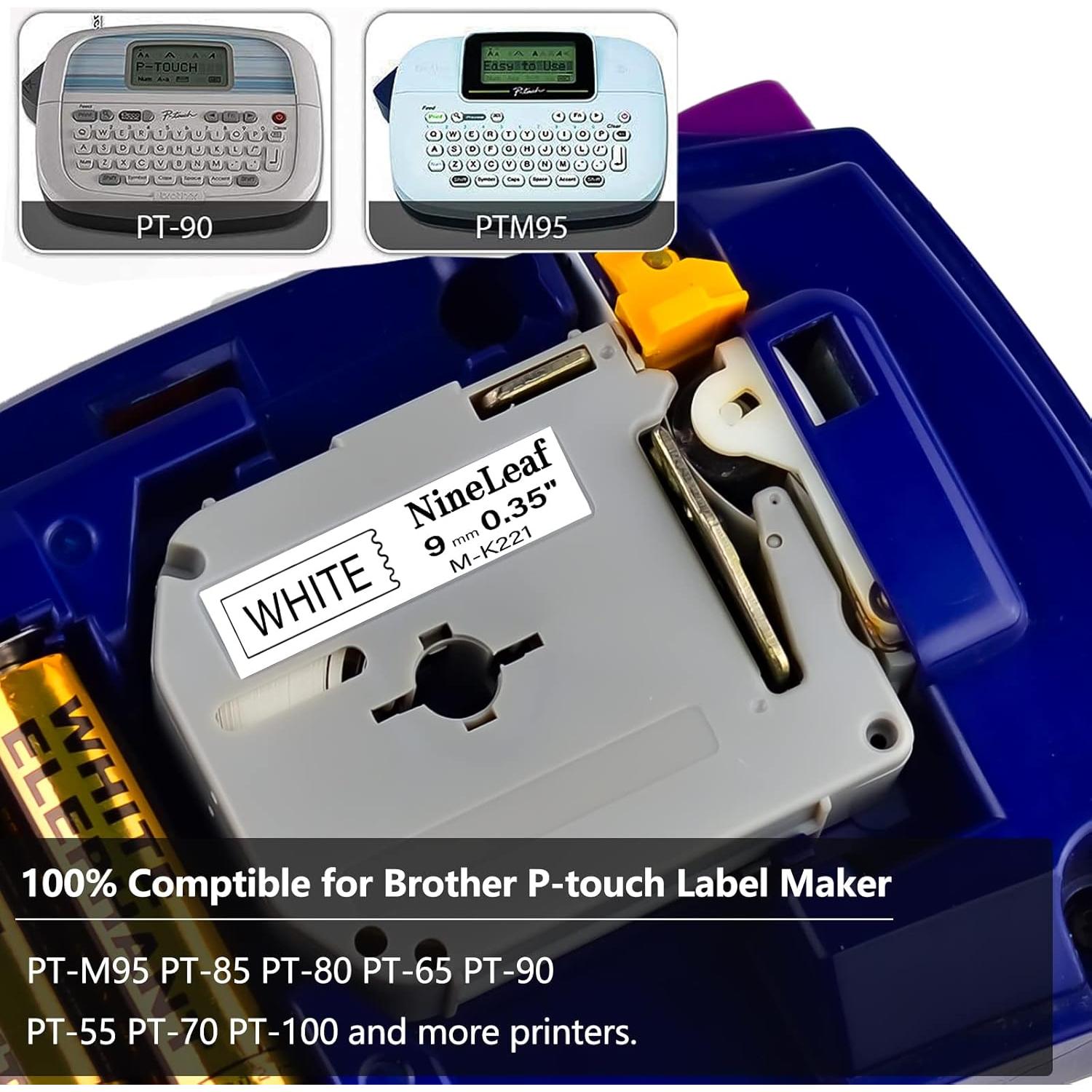 Cinta de Etiqueta NineLeaf M-K221 9mm Negra sobre Blanca 4 Pack