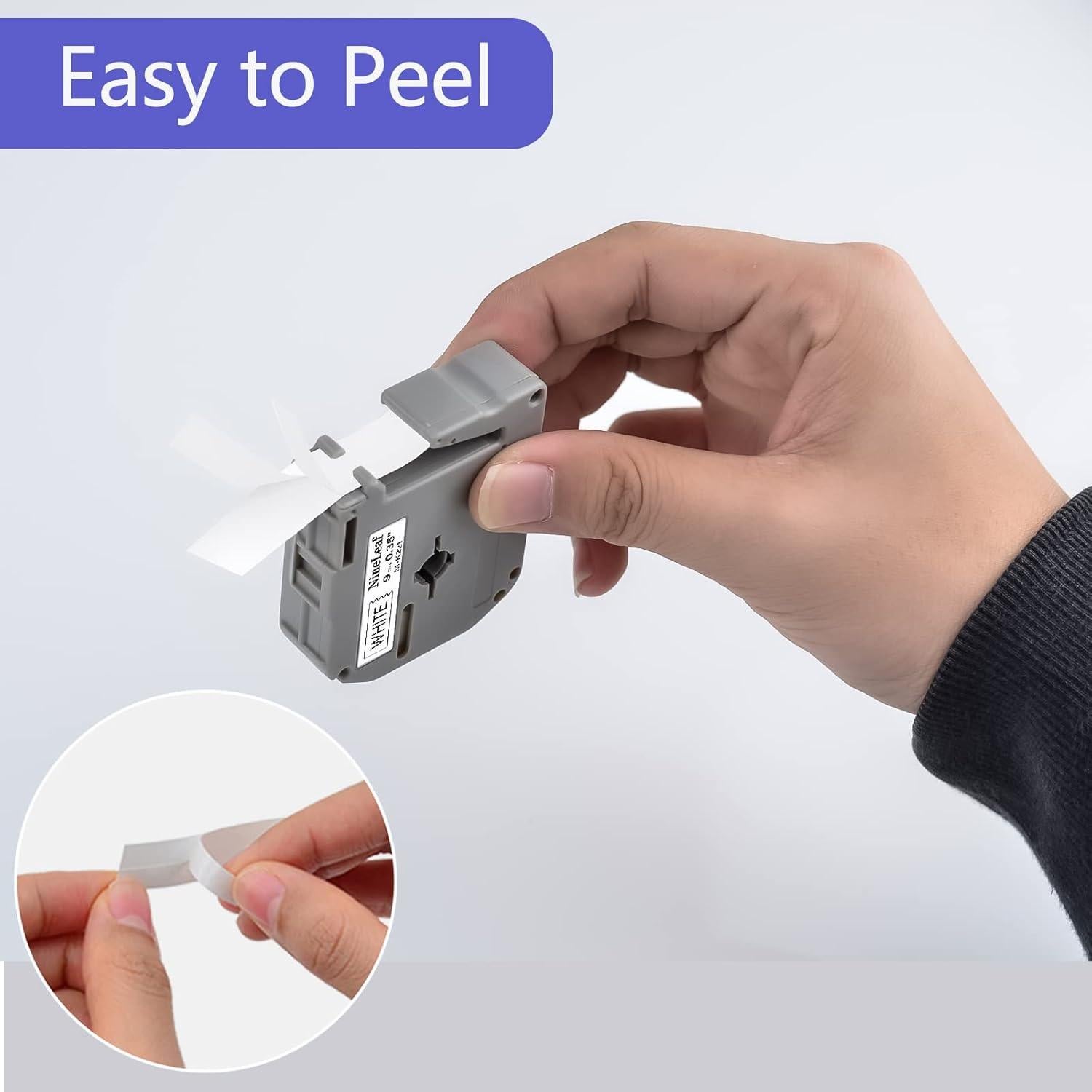 Cinta de Etiqueta NineLeaf M-K221 9mm Negra sobre Blanca 4 Pack