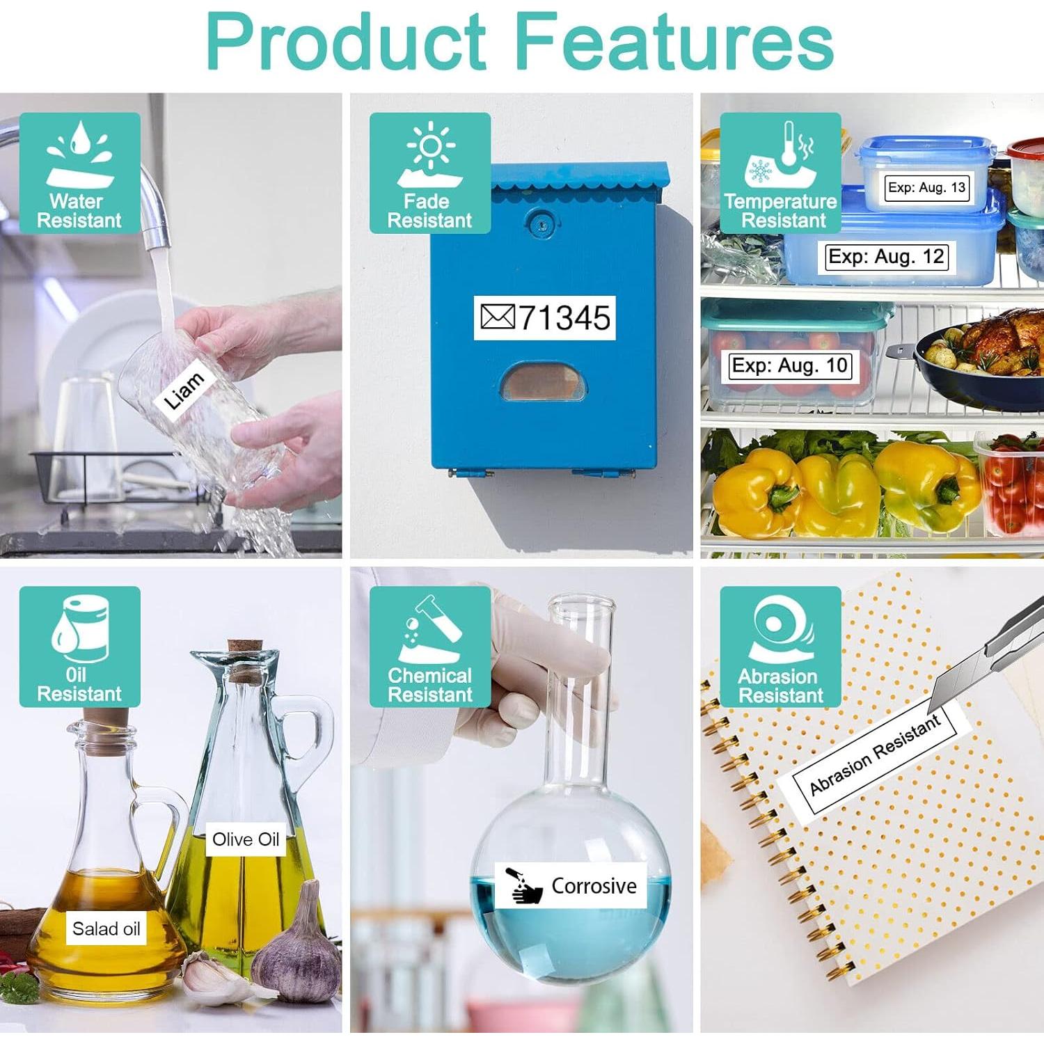 Cinta de Etiqueta NineLeaf M-K221 9mm Negra sobre Blanca 4 Pack