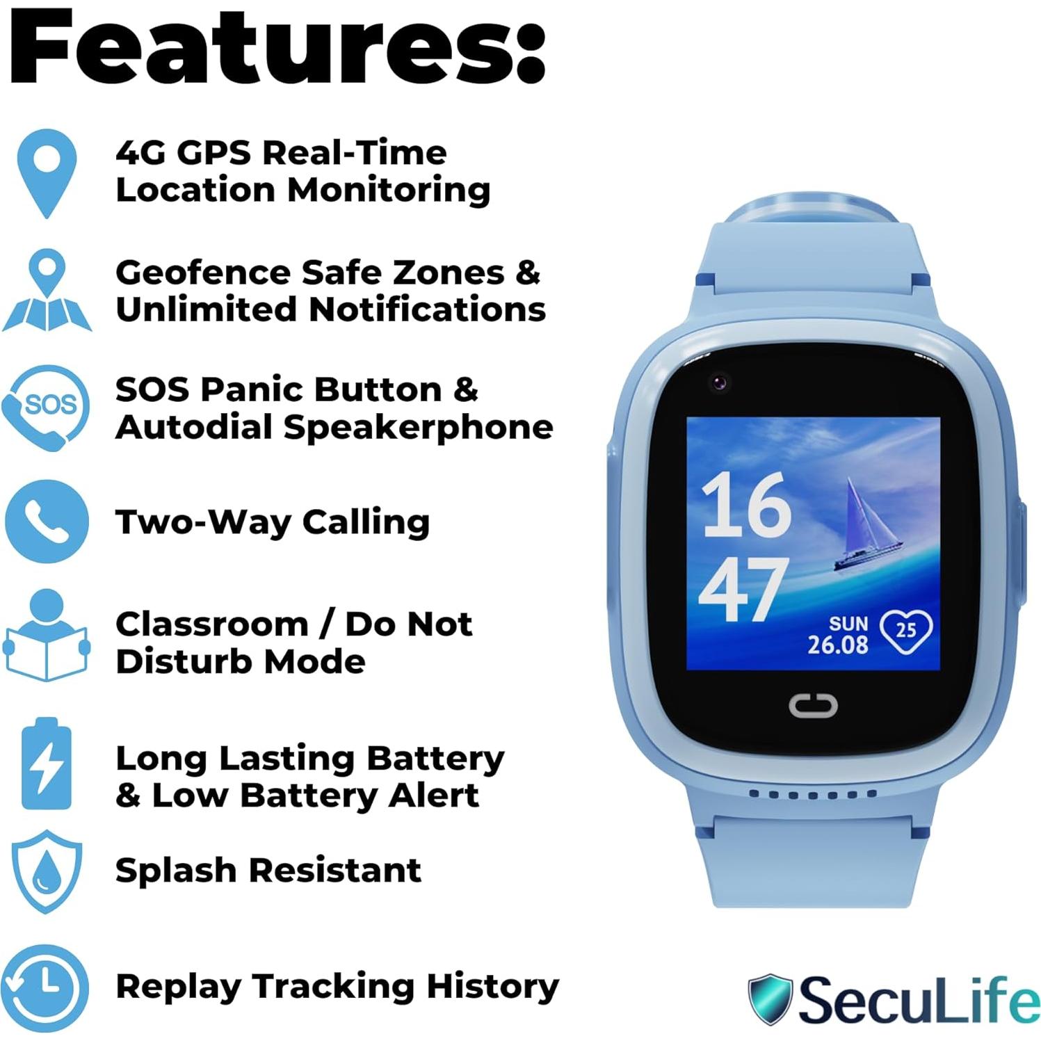 Rastreador GPS SecuLife para Niños con Botón SOS Azul