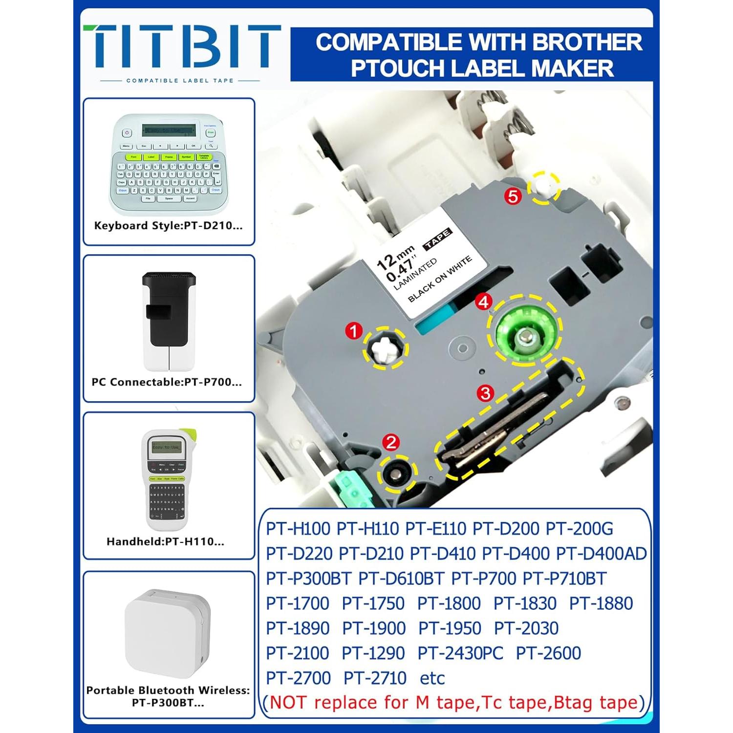 Cinta de Etiquetas TZe 12mm 6 Colores TITBIT para Brother