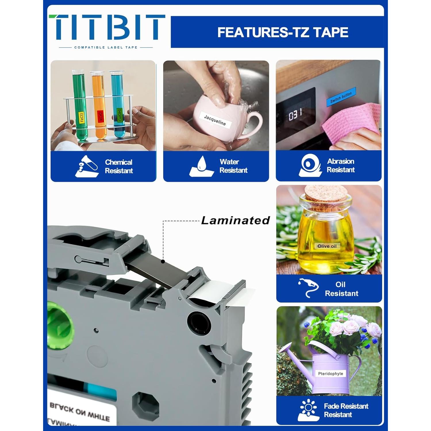 Cinta de Etiquetas TZe 12mm 6 Colores TITBIT para Brother