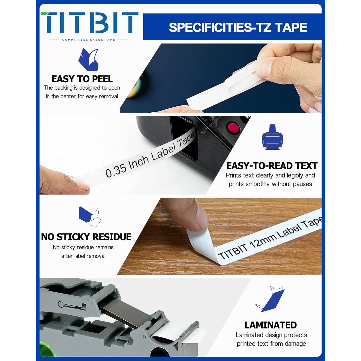 Cinta de Etiquetas TZe 12mm 6 Colores TITBIT para Brother