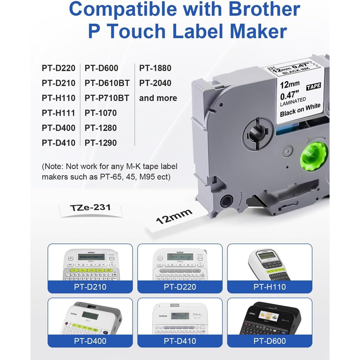 Paquete de 4 cintas de etiquetadora Brother TZe-231 12mm