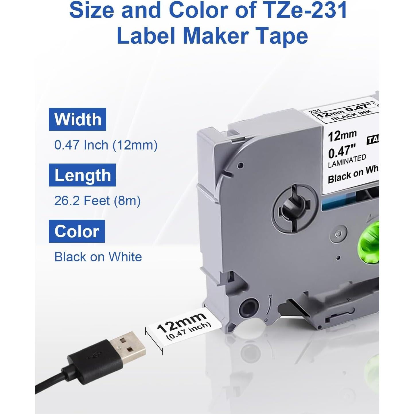 Paquete de 4 cintas de etiquetadora Brother TZe-231 12mm