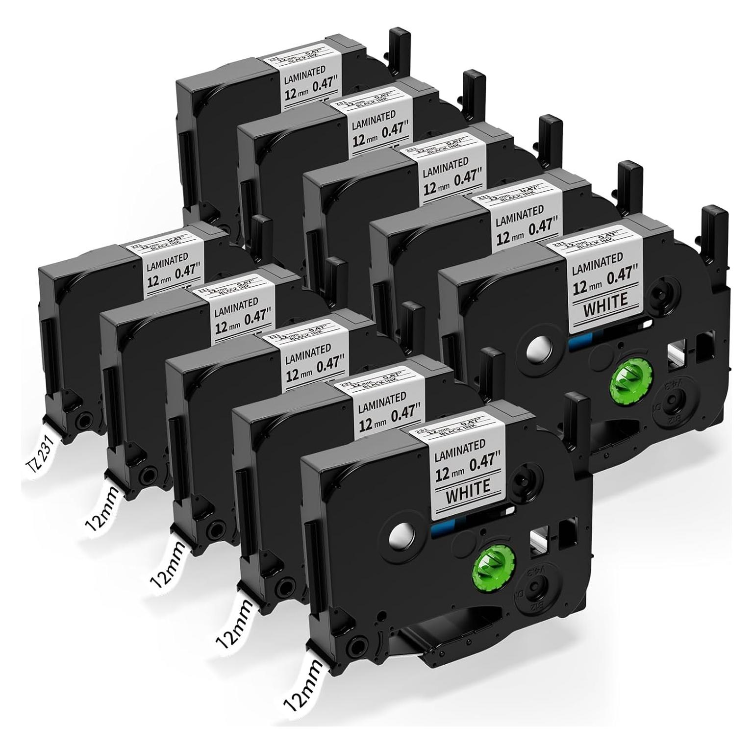 Cinta de Etiquetadora AONOMI 12mm 10PK Negra sobre Blanca