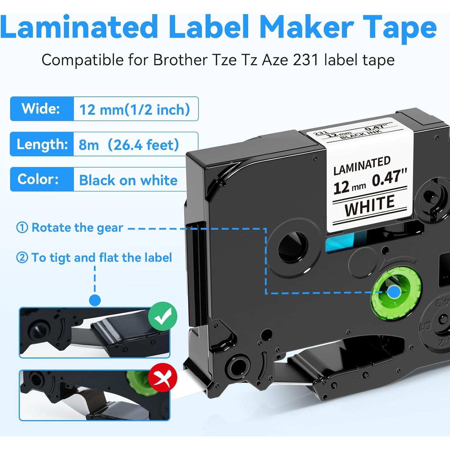 Cinta de Etiquetadora AONOMI 12mm 10PK Negra sobre Blanca