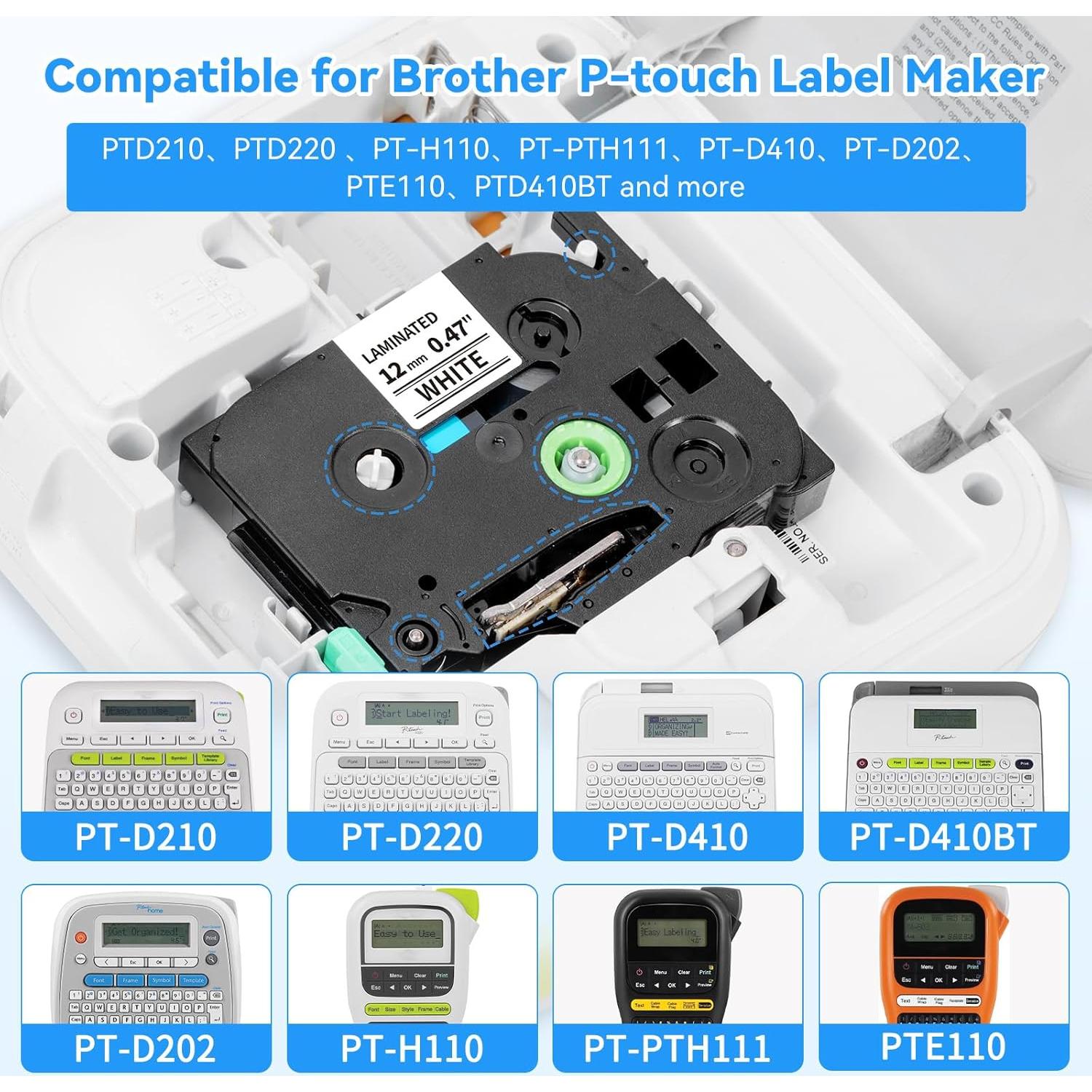 Cinta de Etiquetadora AONOMI 12mm 10PK Negra sobre Blanca