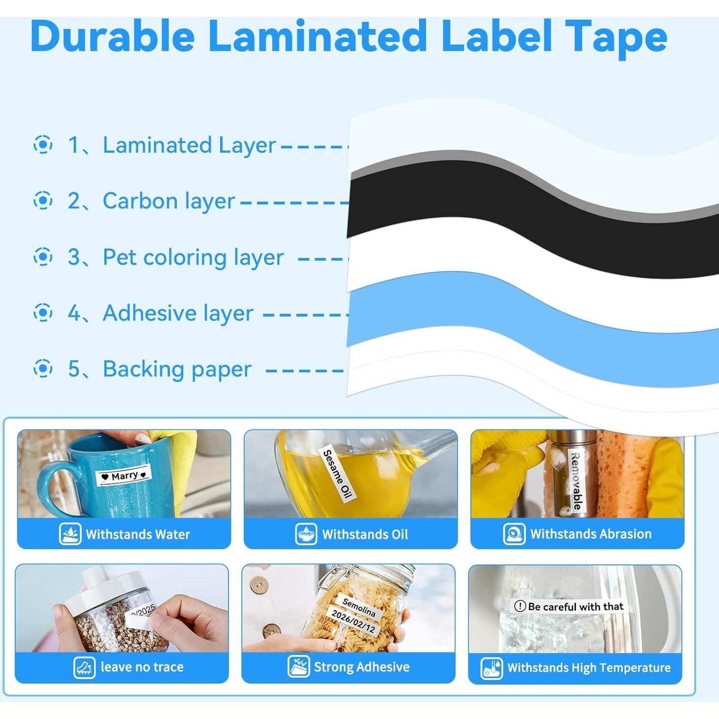 Cinta de Etiquetadora AONOMI 12mm 10PK Negra sobre Blanca