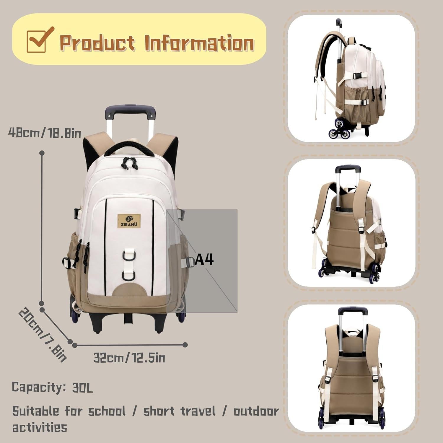 Mochila Rodante para Niños ZS001 Azul 30 Litros