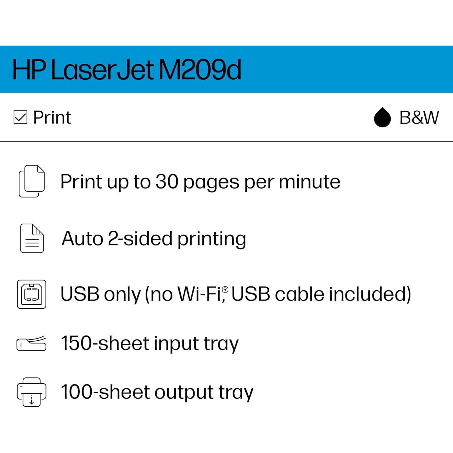 Impresora Láser HP LaserJet M209d, Dúplex Automático, USB