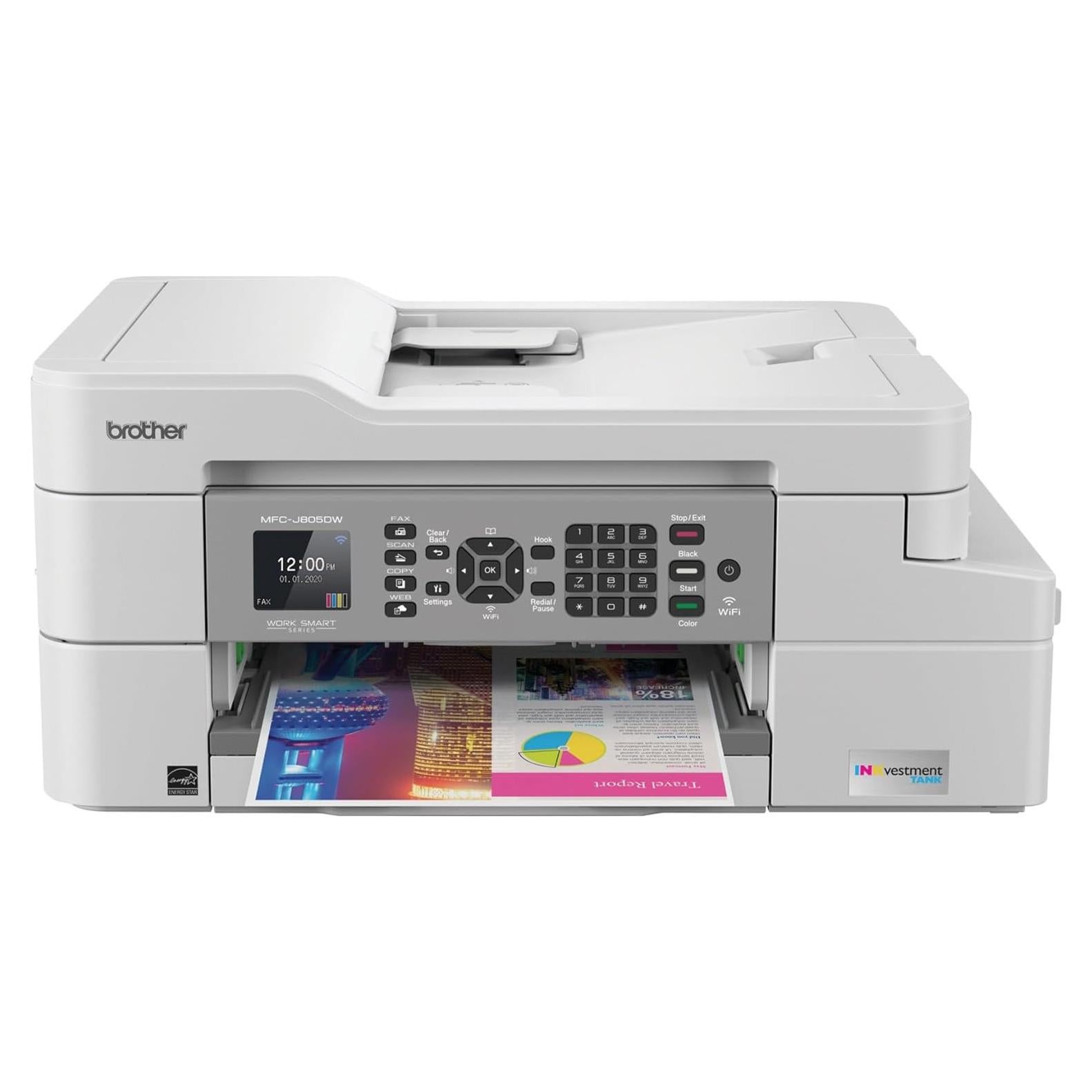 MFC-J805DW INKvestmentTank Color Inkjet All-in-One Printer with Mobile Device and Duplex Printing with Up To 1-Year of Ink In-box, White, One Size, Amazon Dash Replenishment Ready