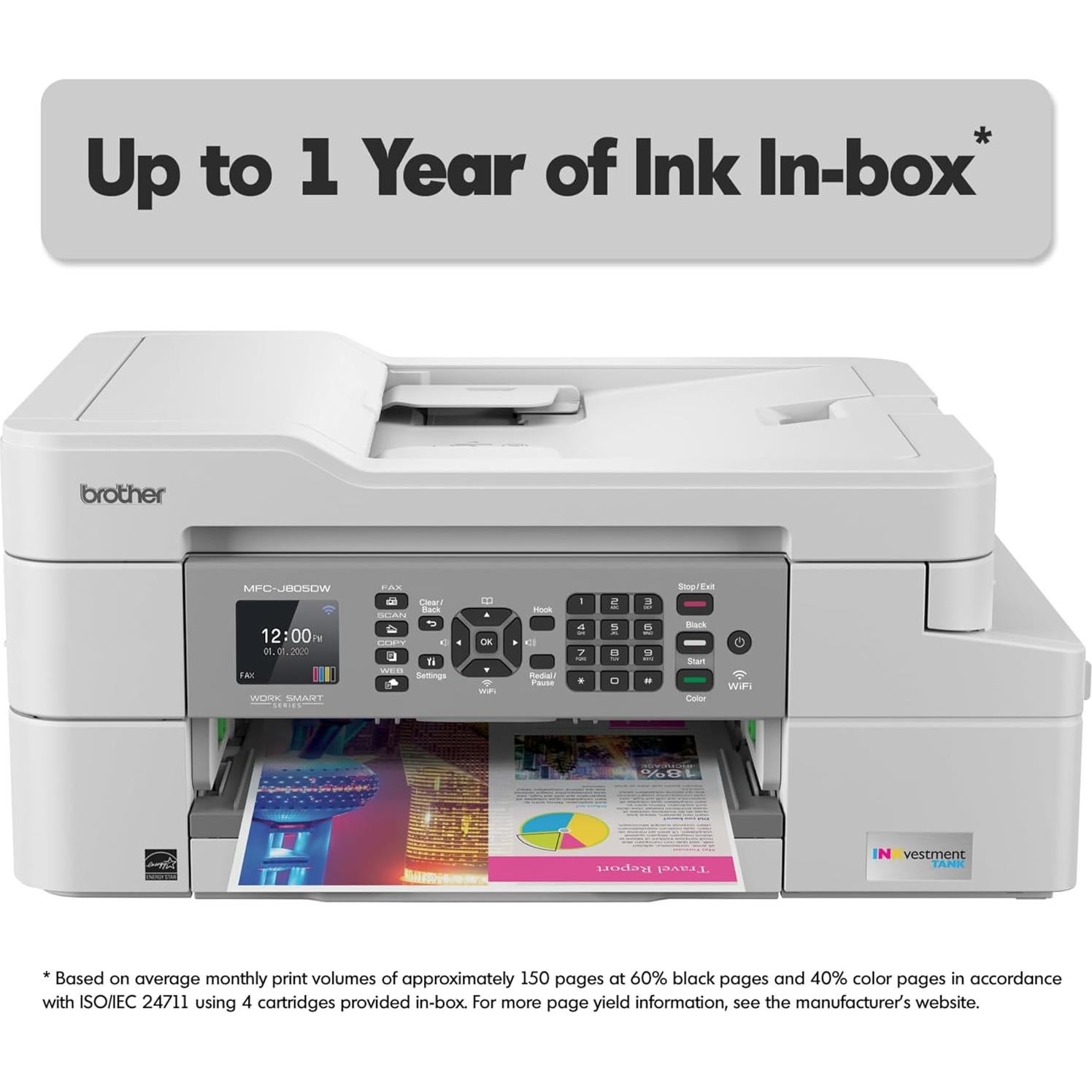 MFC-J805DW INKvestmentTank Color Inkjet All-in-One Printer with Mobile Device and Duplex Printing with Up To 1-Year of Ink In-box, White, One Size, Amazon Dash Replenishment Ready