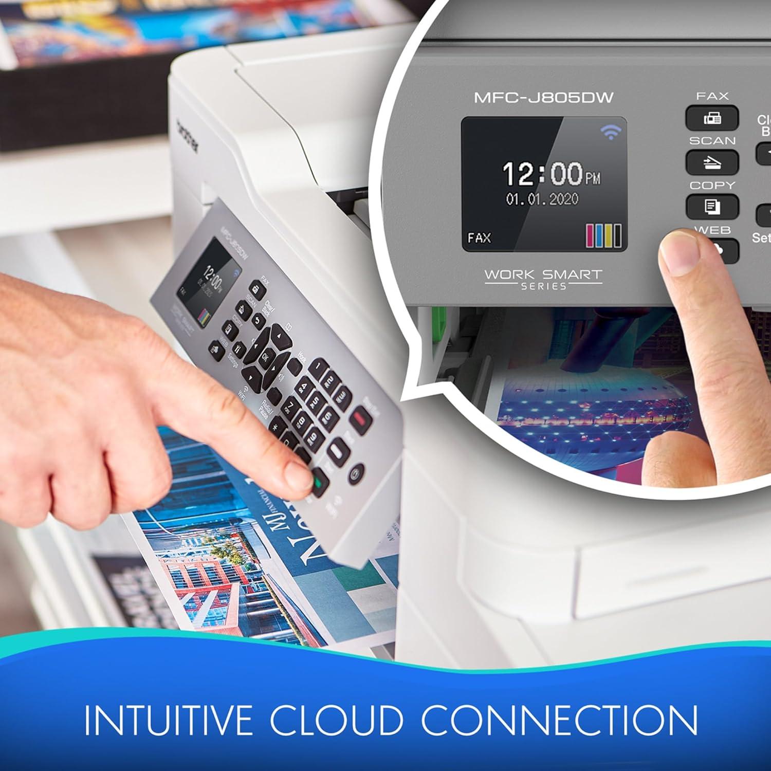 MFC-J805DW INKvestmentTank Color Inkjet All-in-One Printer with Mobile Device and Duplex Printing with Up To 1-Year of Ink In-box, White, One Size, Amazon Dash Replenishment Ready