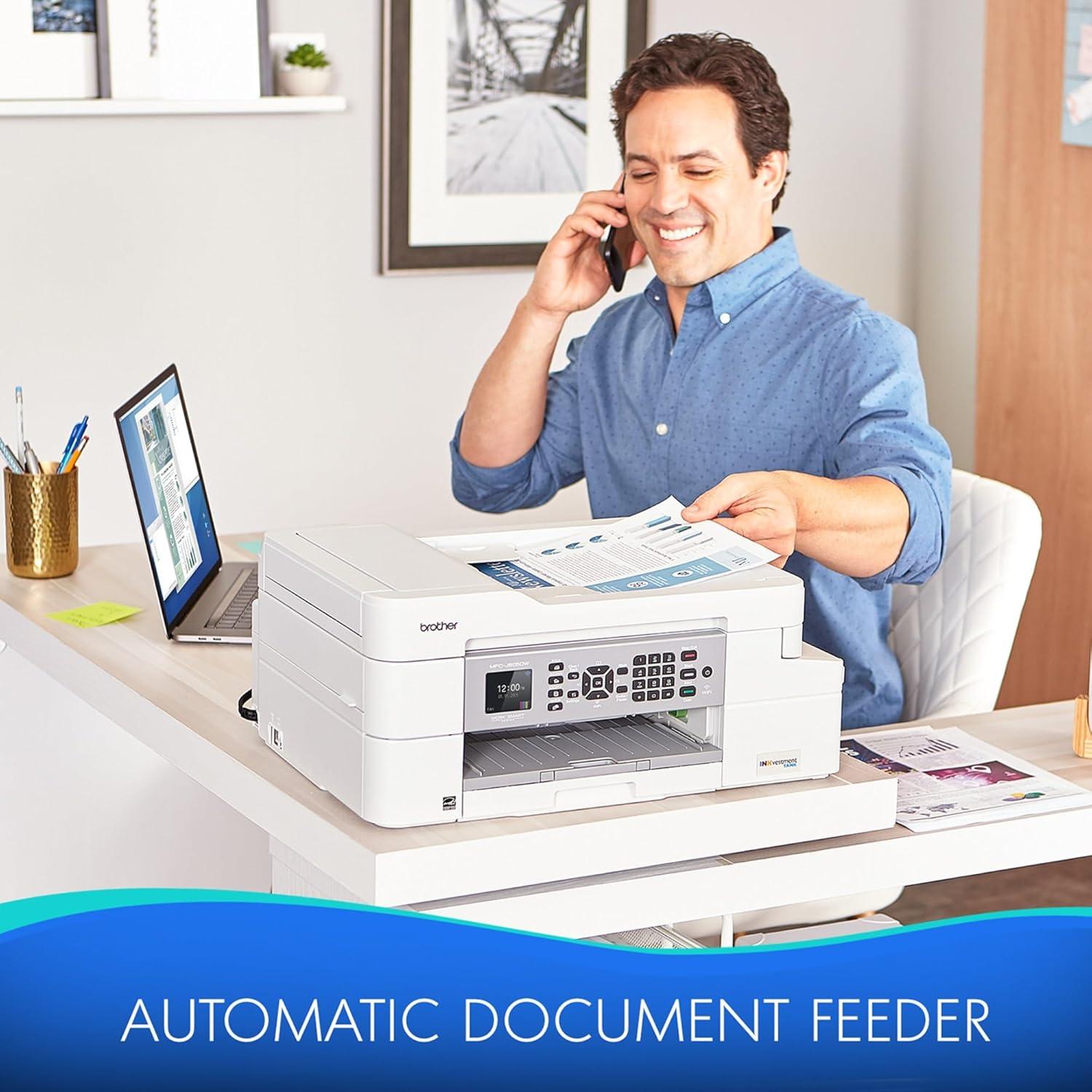 MFC-J805DW INKvestmentTank Color Inkjet All-in-One Printer with Mobile Device and Duplex Printing with Up To 1-Year of Ink In-box, White, One Size, Amazon Dash Replenishment Ready