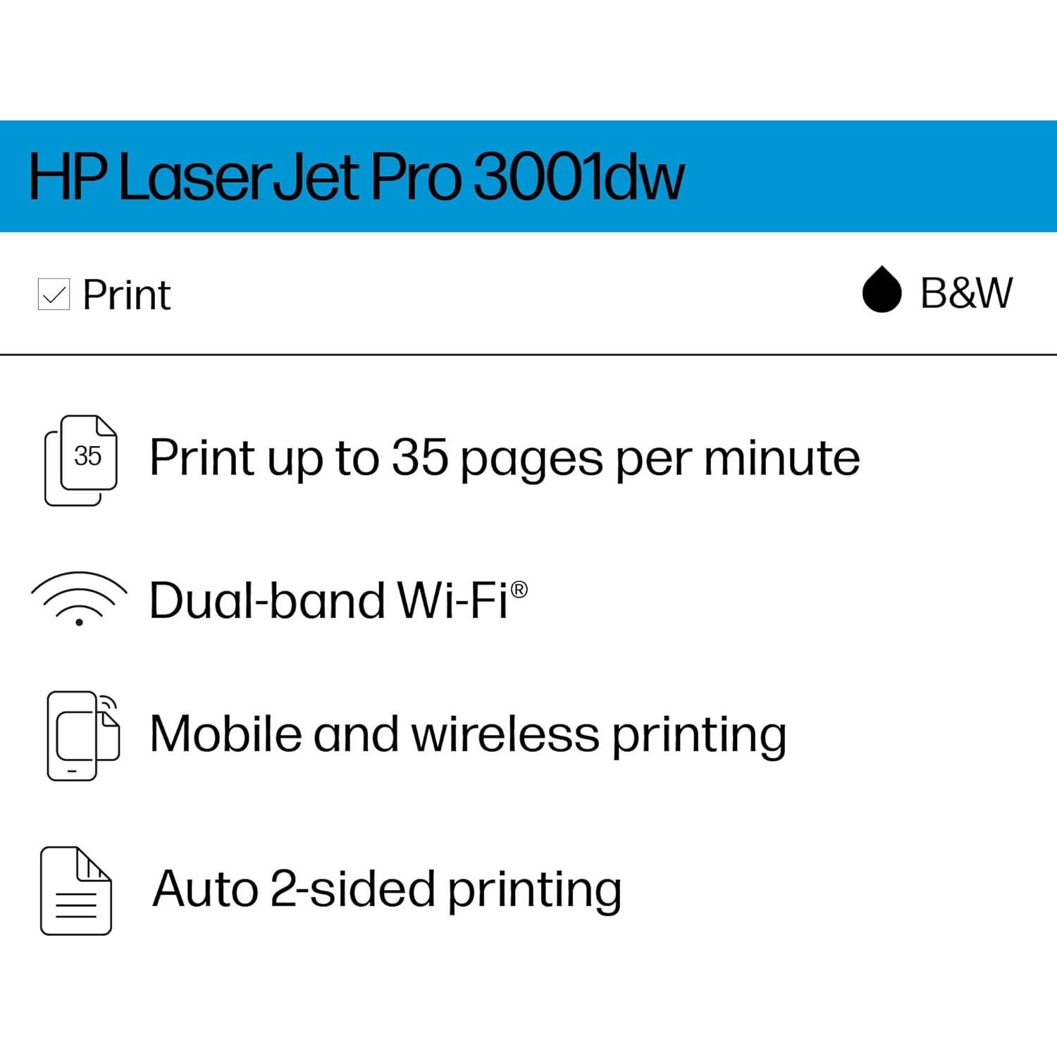 Impresora HP LaserJet Pro 3001dw Inalámbrica A4 35ppm
