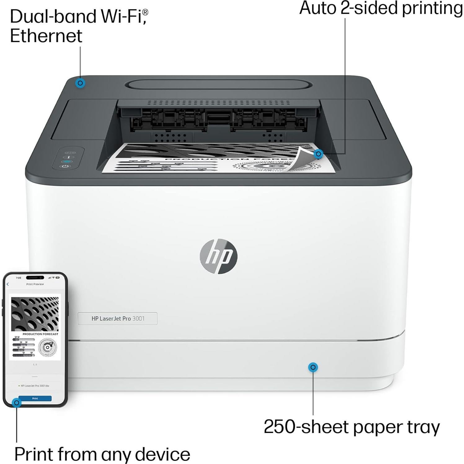 Impresora HP LaserJet Pro 3001dw Inalámbrica A4 35ppm