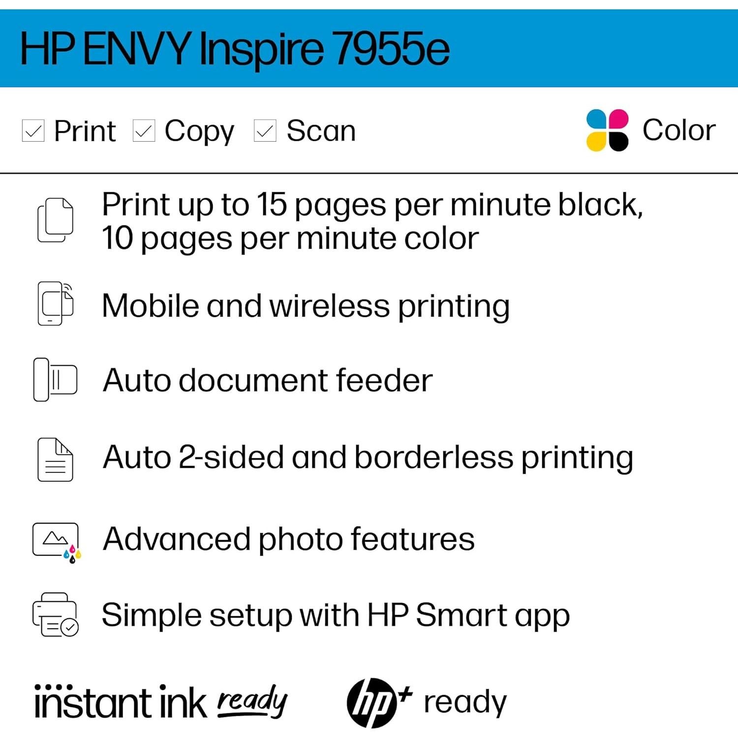 Impresora Multifuncional Inalámbrica HP ENVY Inspire 7955e