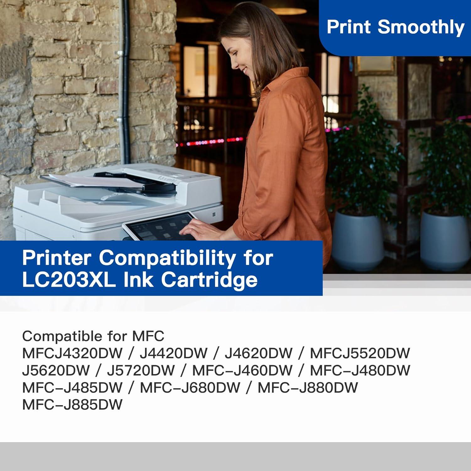 LC203XL Ink Cartridges Replacement for Brother LC203 LC201 XL LC201XL Ink Work with Brother MFC-J480DW MFC-J880DW MFC-J4420DW MFC-J680DW MFC-J885DW Inkjet Printer (2 Black 1 Cyan 1 Magenta 1 Yellow)