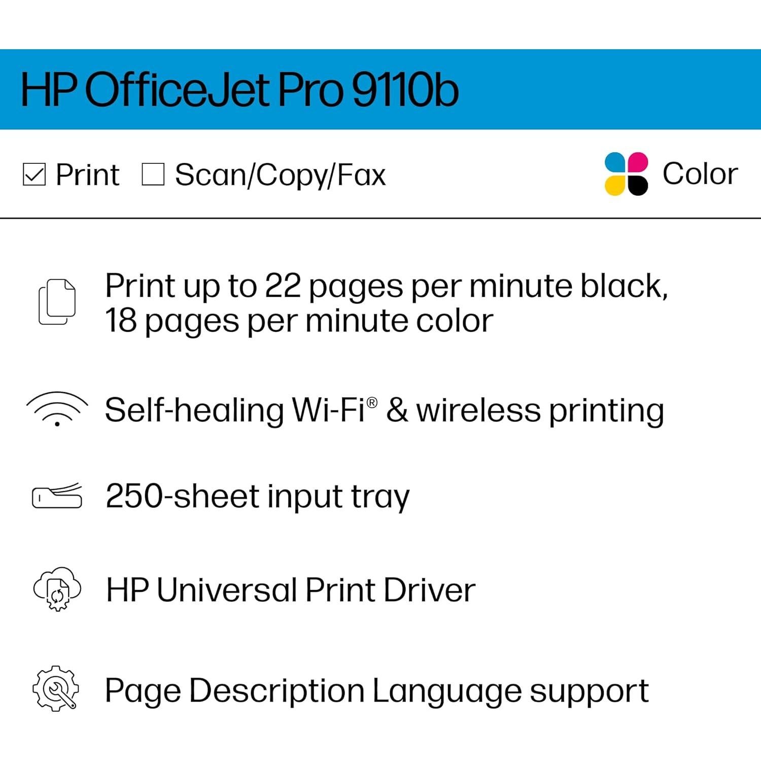 Impresora Inyección de Tinta Color Inalámbrica HP OfficeJet Pro 9110b