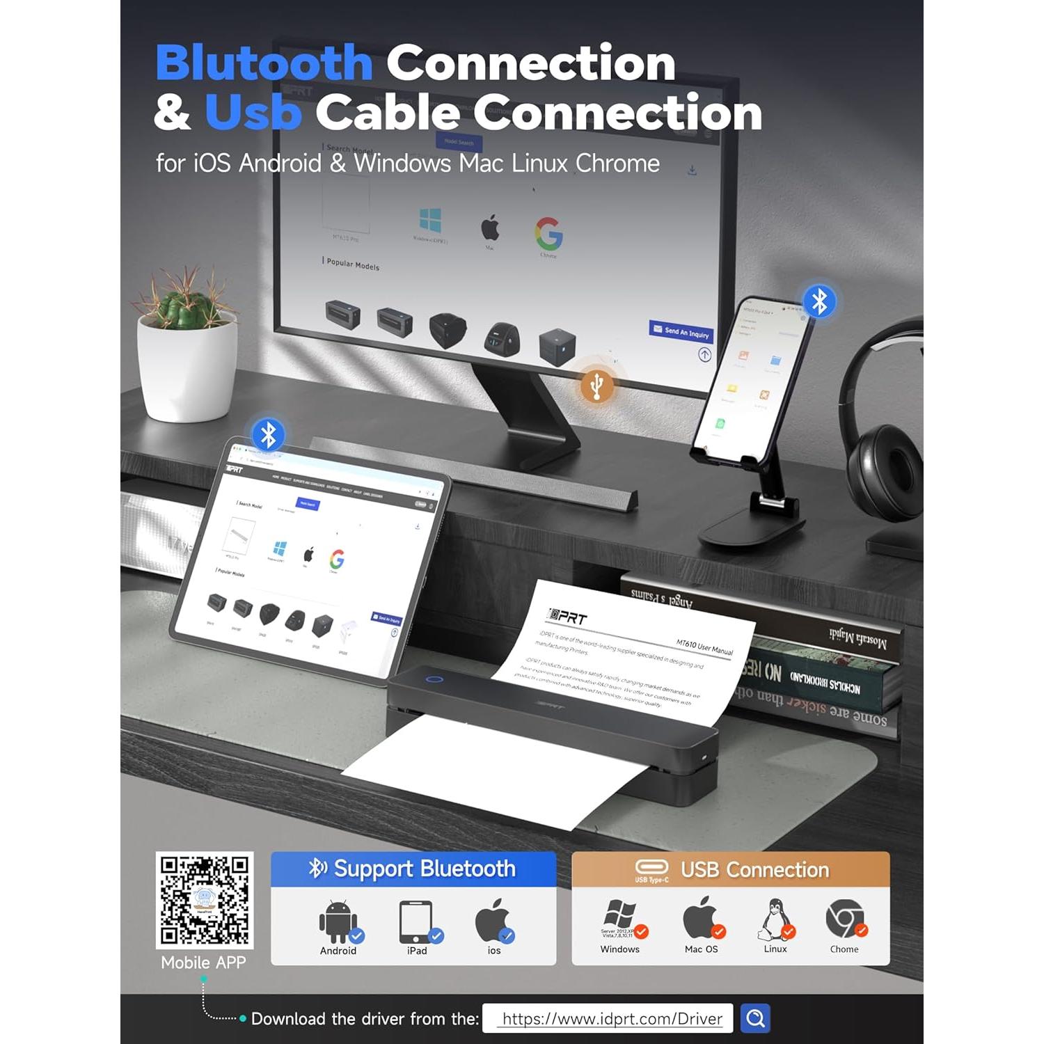 Impresora Térmica Portátil iDPRT MT610 Pro 300DPI Inalámbrica
