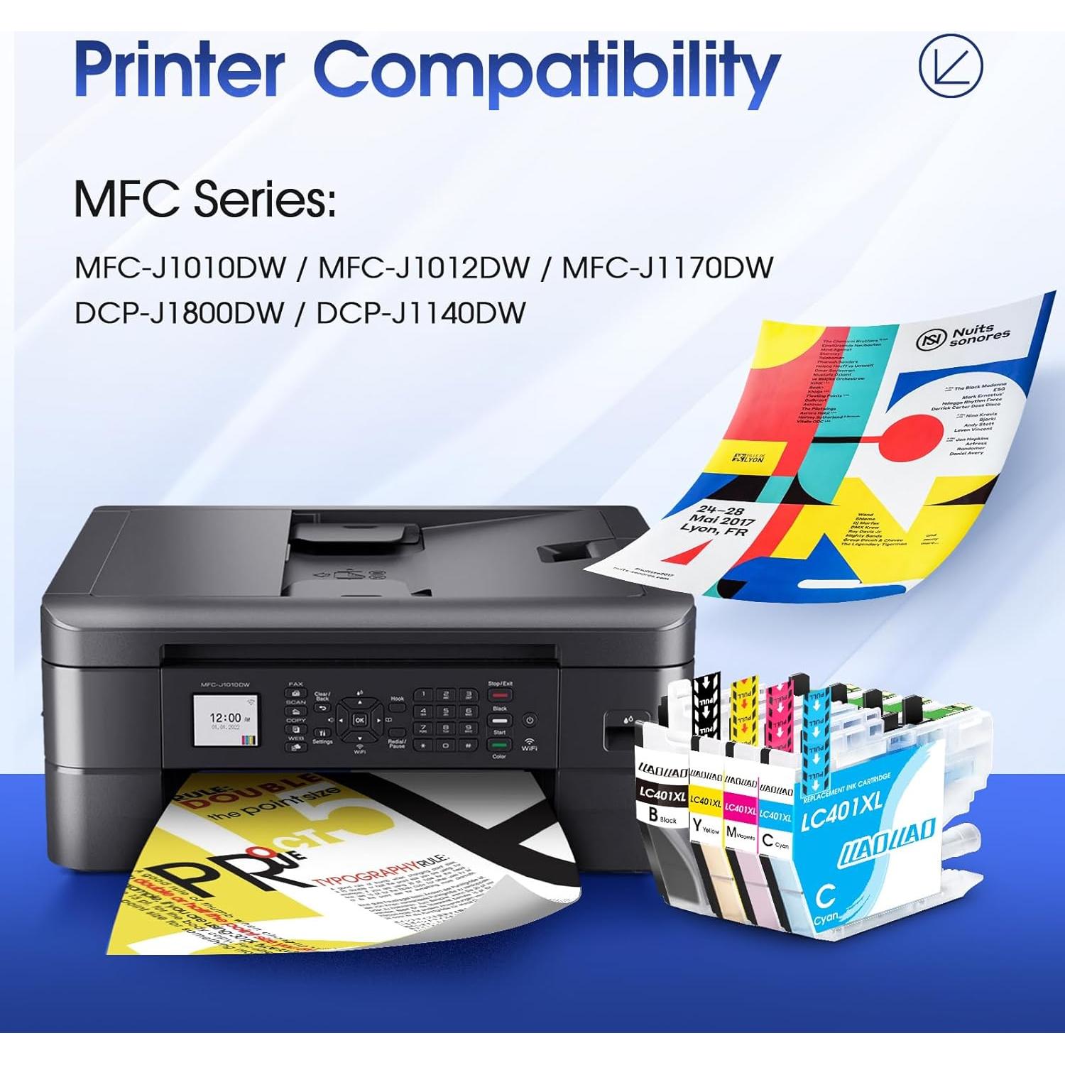 Cartuchos de tinta LLAOLLAO LC401XL para Brother MFC-J1010DW - 4 Pack