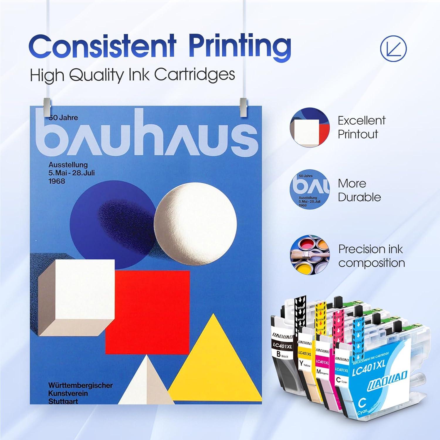 Cartuchos de tinta LLAOLLAO LC401XL para Brother MFC-J1010DW - 4 Pack