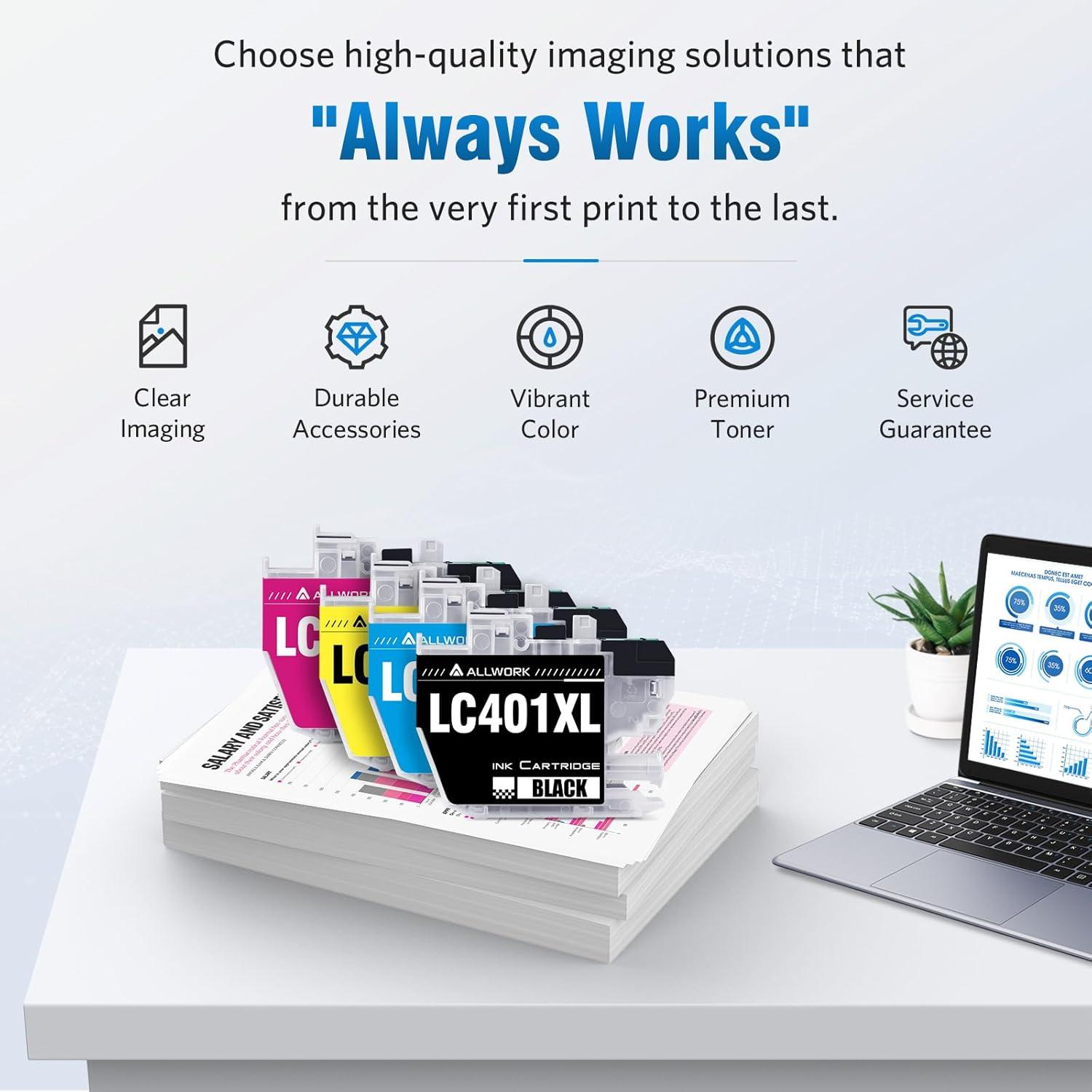 Cartuchos de tinta LC401XL ALLWORK para Brother MFC-J1010DW - 4 unidades