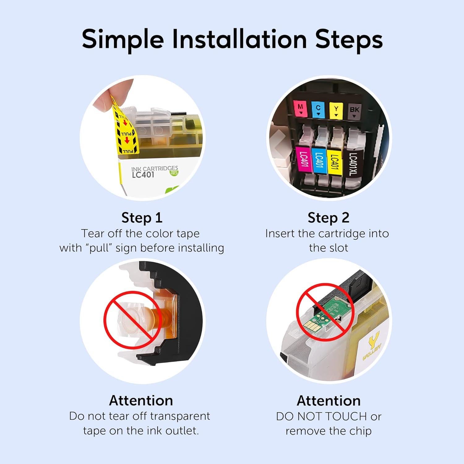 Cartuchos de Tinta LC401XL para Brother - 4 Paquete (Negro, Cian, Magenta, Amarillo)