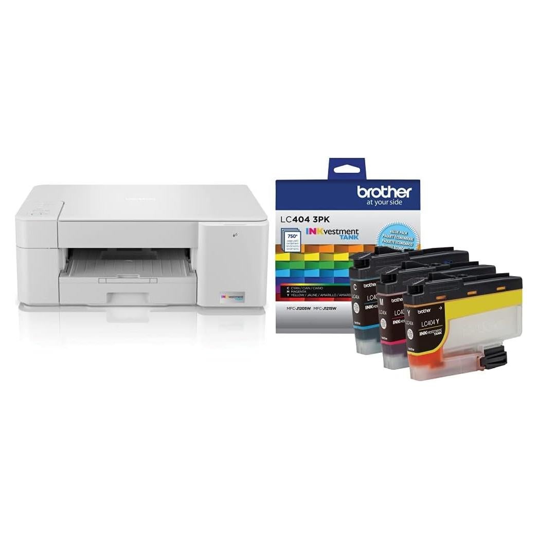 Brother MFC-J1205W INKvestment Tank Wireless Multi-Function Color Inkjet Printer with Up to 1-Year in Box,White LC4043PKS 3 Pack of Standard Yield Cyan, Magenta and Yellow Ink Cartridges