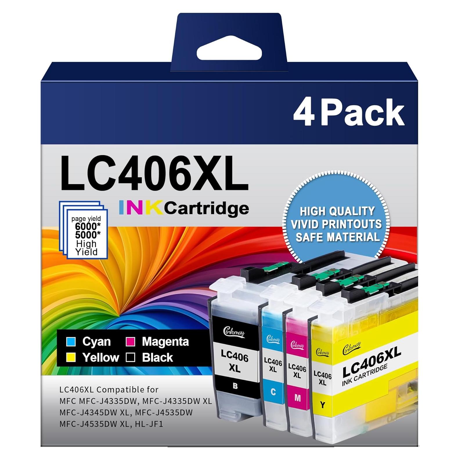 Cartucho de Tinta LC406XL Linkmay para Impresora Brother - Paquete de 4