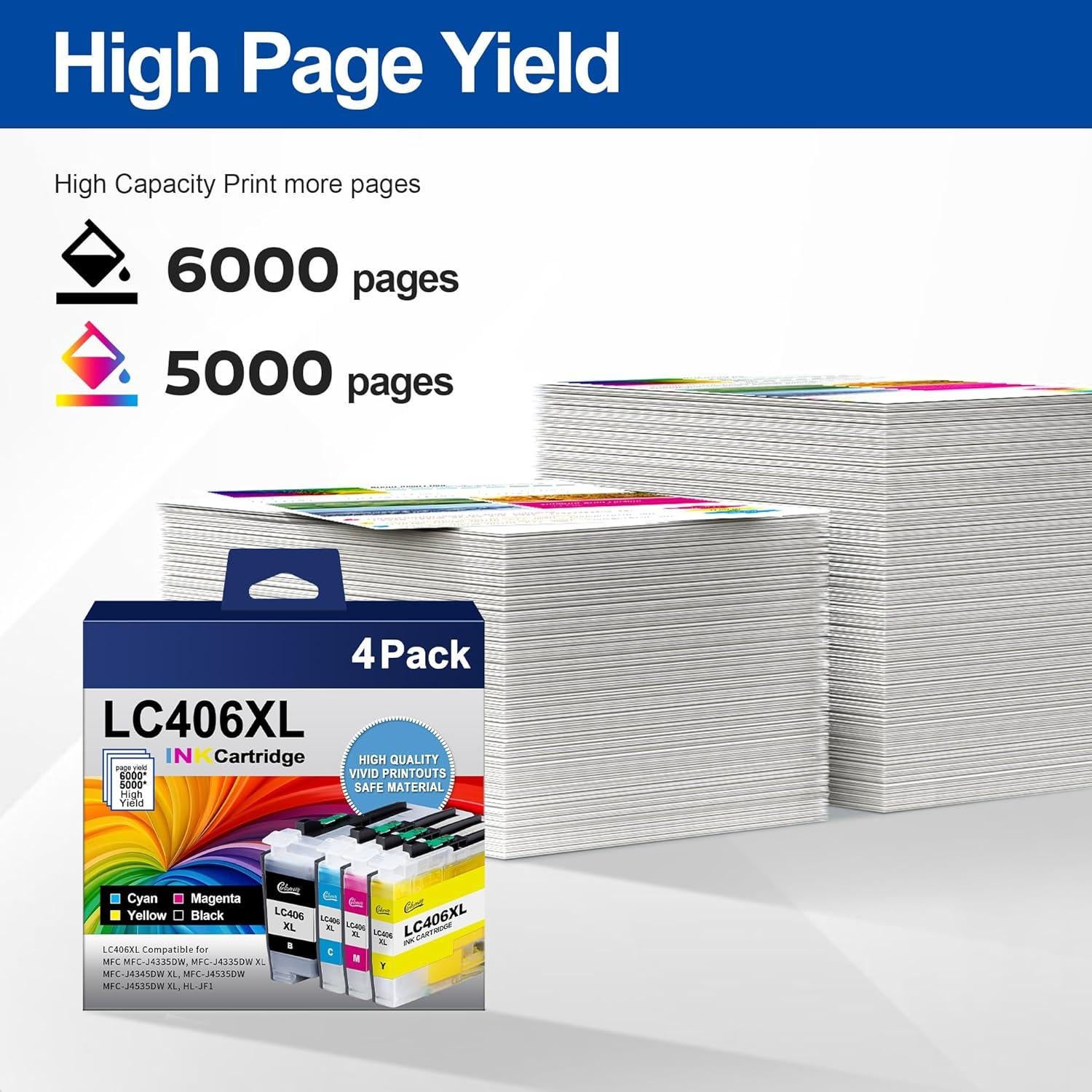 Cartucho de Tinta LC406XL Linkmay para Impresora Brother - Paquete de 4