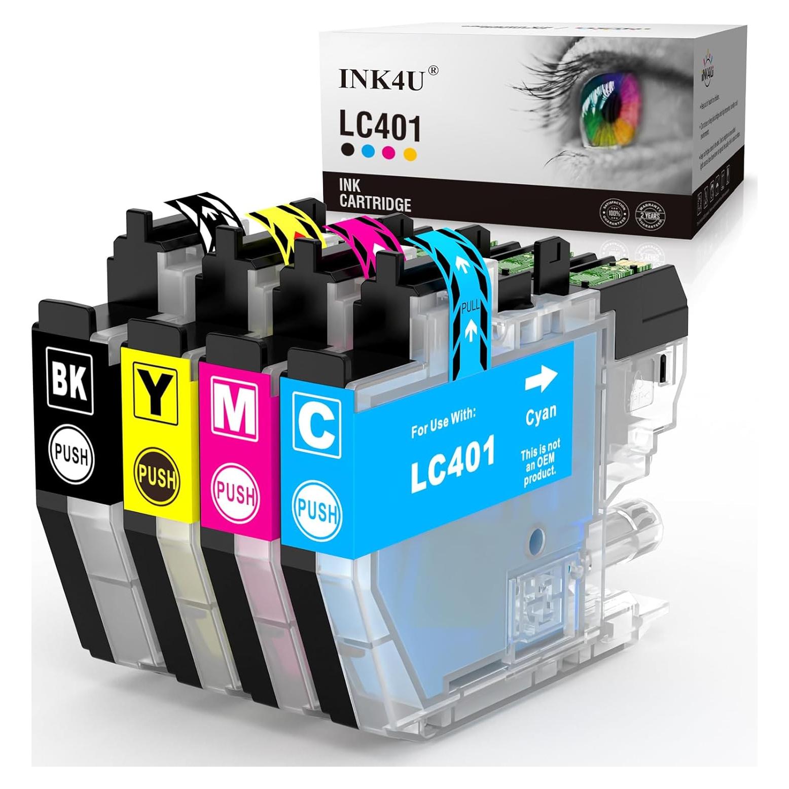 INK4U LC401 LC-401 Ink Cartridges Compatible Replacement for LC401 Ink Cartridges to Use with MFC-J1010DW, MFC-J1012DW, MFC-J1170DW Printer (Black Cyan Magenta Yellow, 4 Pack)