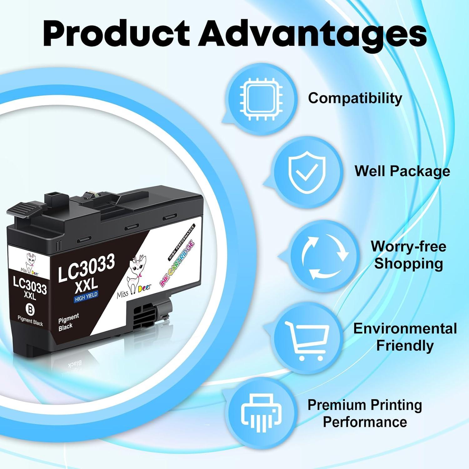 Cartucho de Tinta LC3033 BK/C/M/Y Miss Deer - Alto Rendimiento