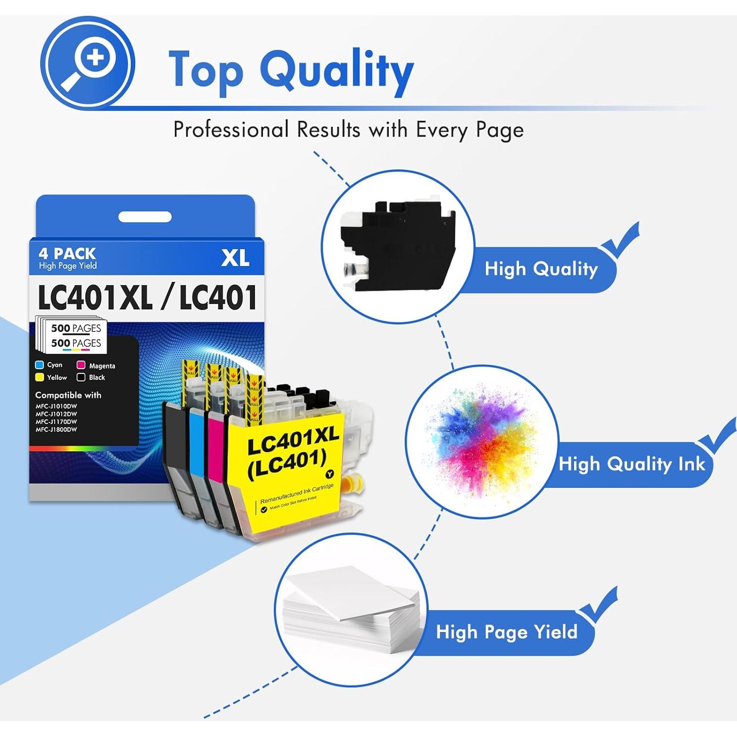 Cartuchos de tinta Brother LC401 LC401XL Paquete 4 Negro Cian Magenta Amarillo