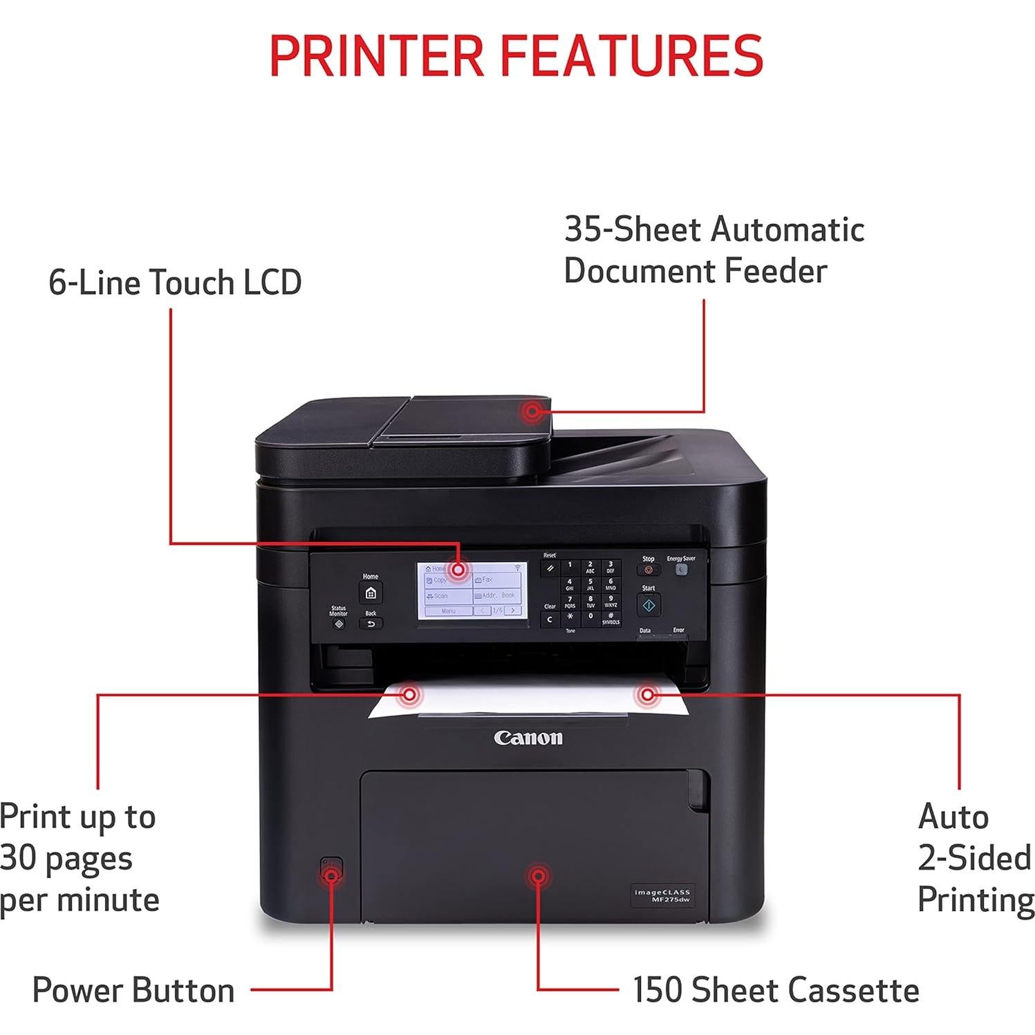 imageCLASS MF275dw - Monochrome, Duplex Wireless Laser Printer, All-In-One With Scanner, Copier, Fax, Mobile Ready, 30 PPM, Black