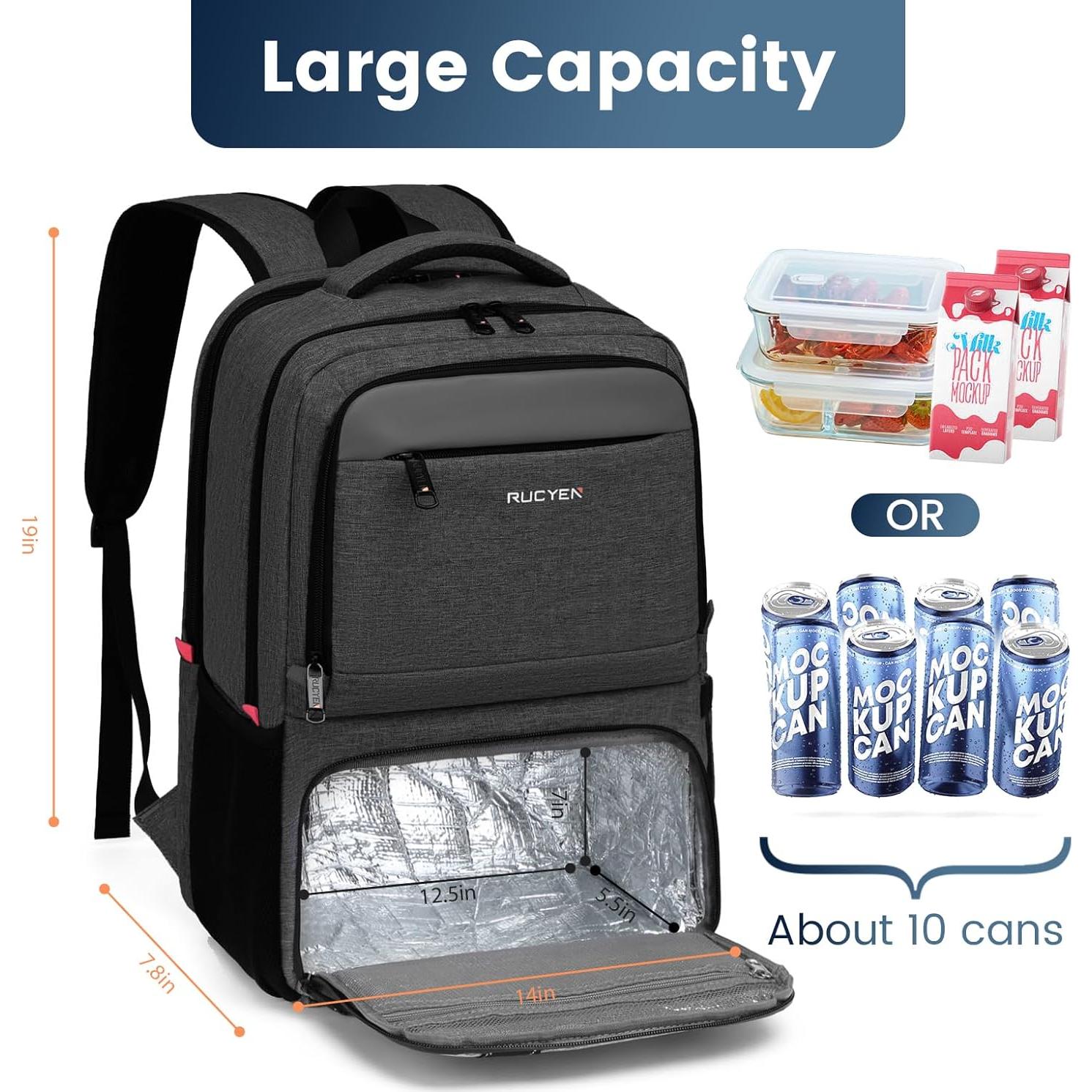 Mochila de Almuerzo Grande 17.3" Negra con Puerto USB