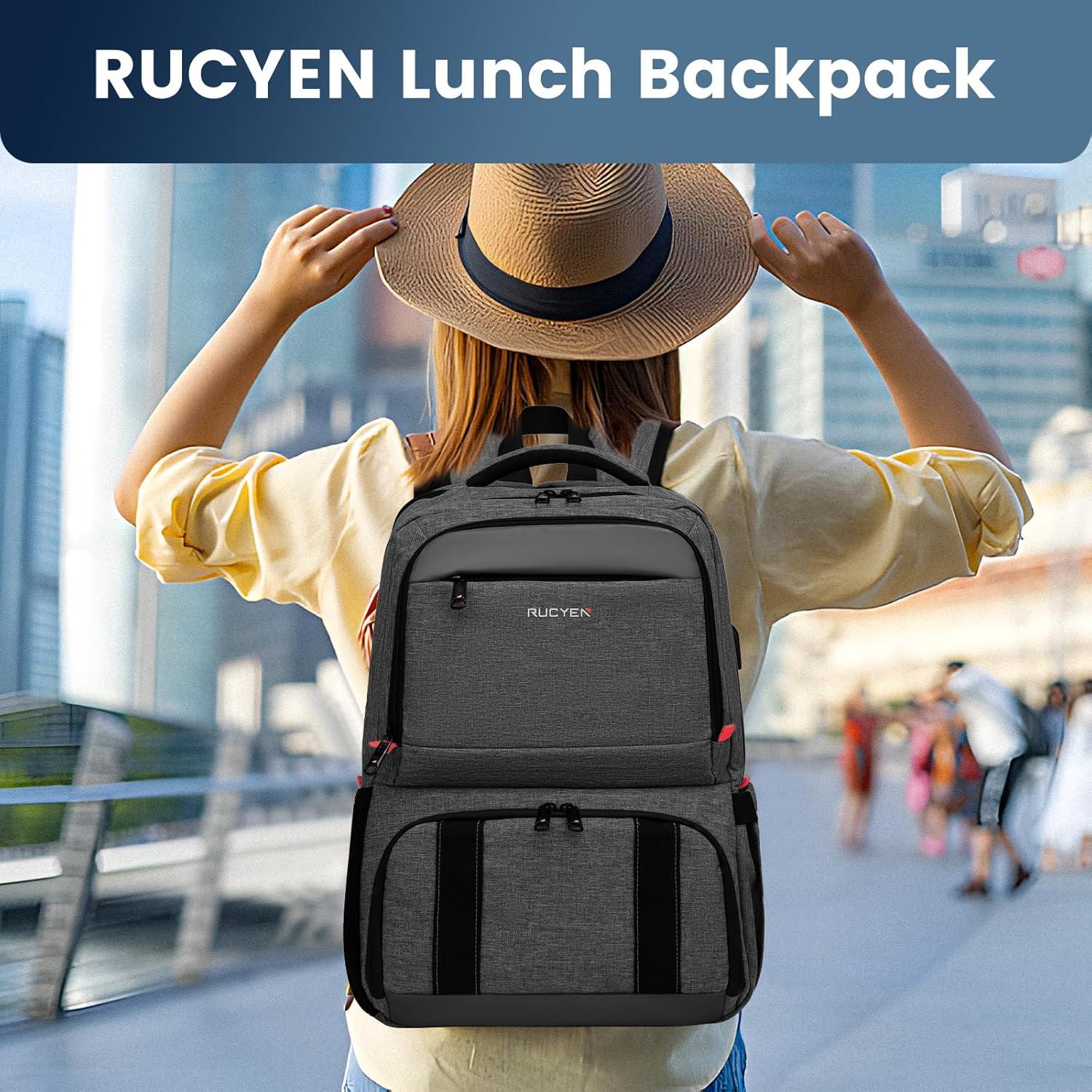 Mochila de Almuerzo Grande 17.3" Negra con Puerto USB
