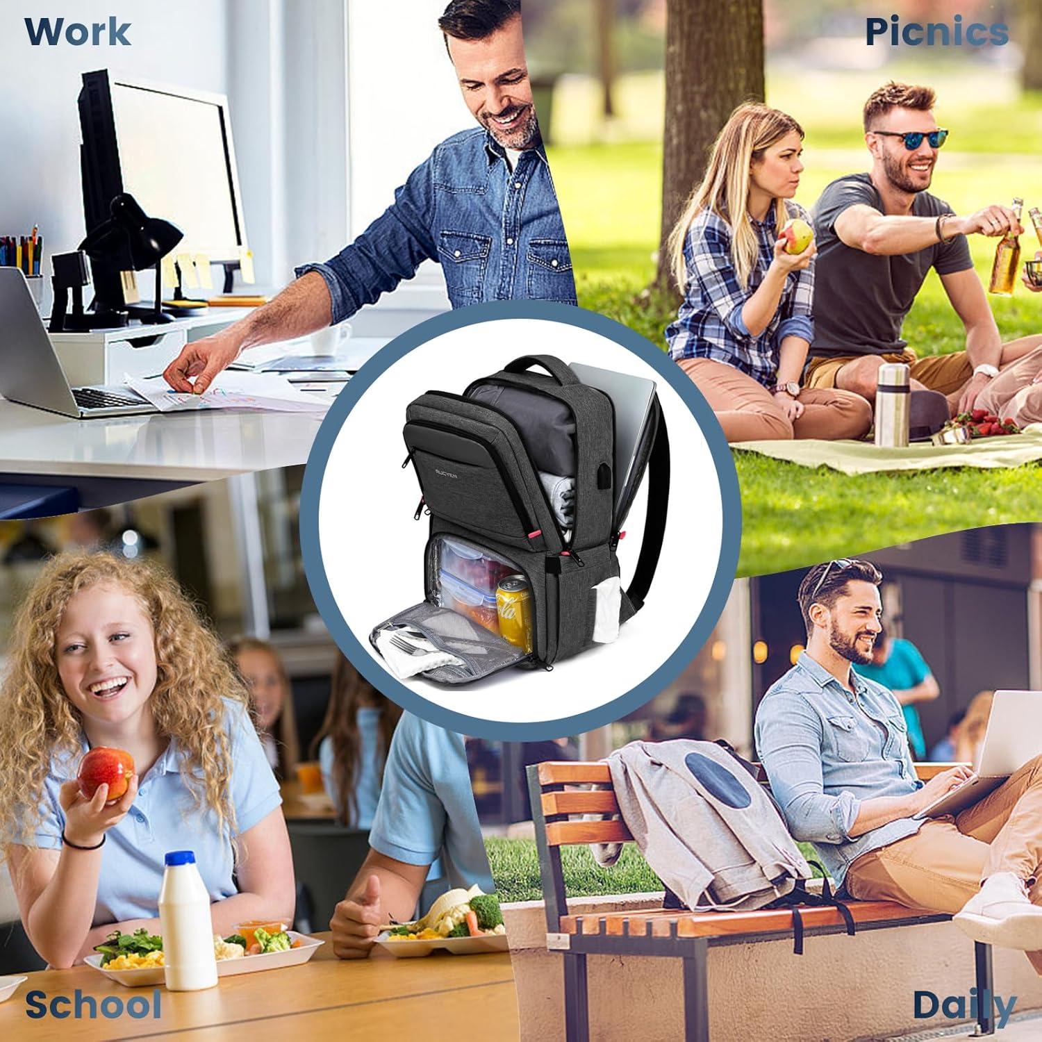 Mochila de Almuerzo Grande 17.3" Negra con Puerto USB