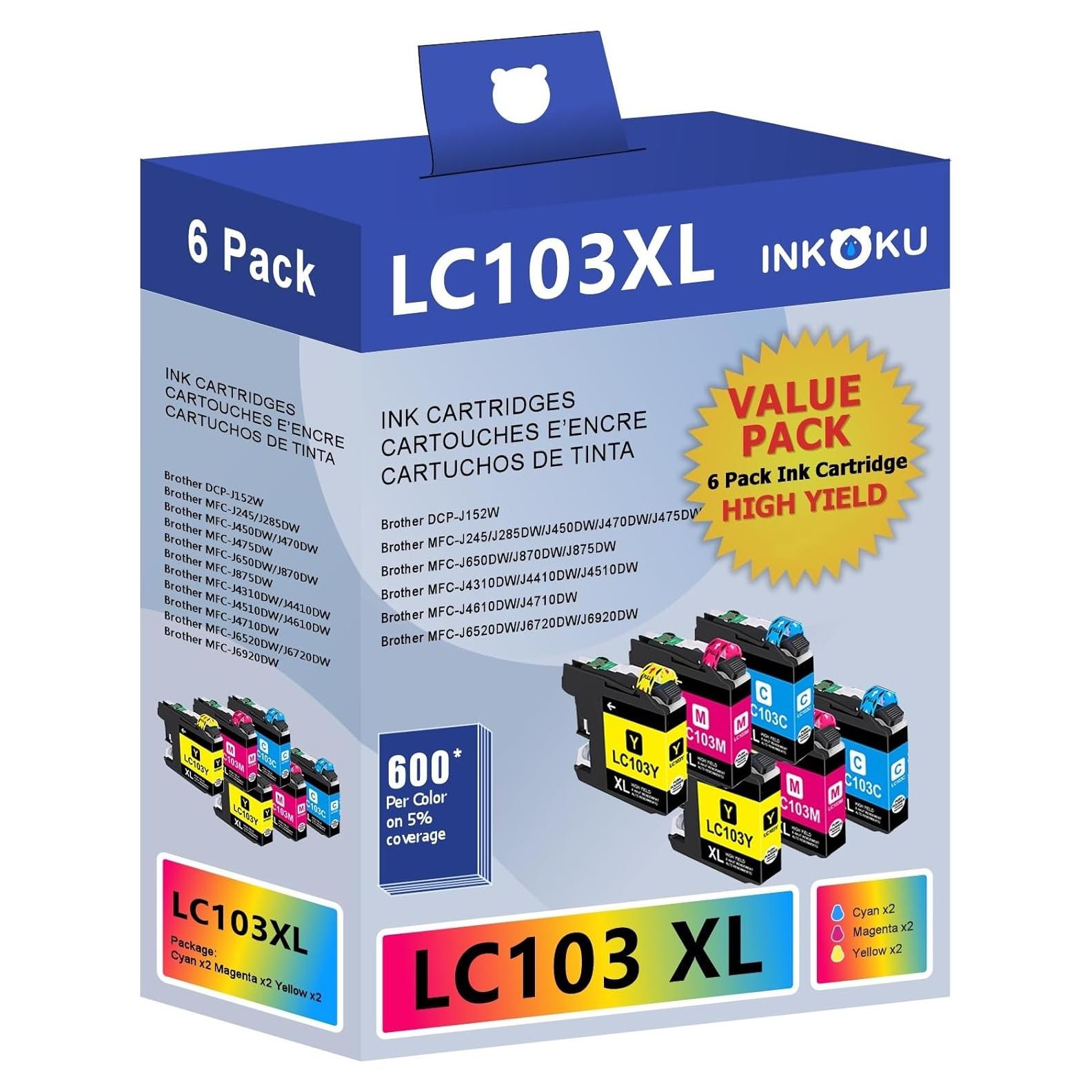 Cartuchos de Tinta Compatible INKOKU LC103XL 6 Pack para Brother