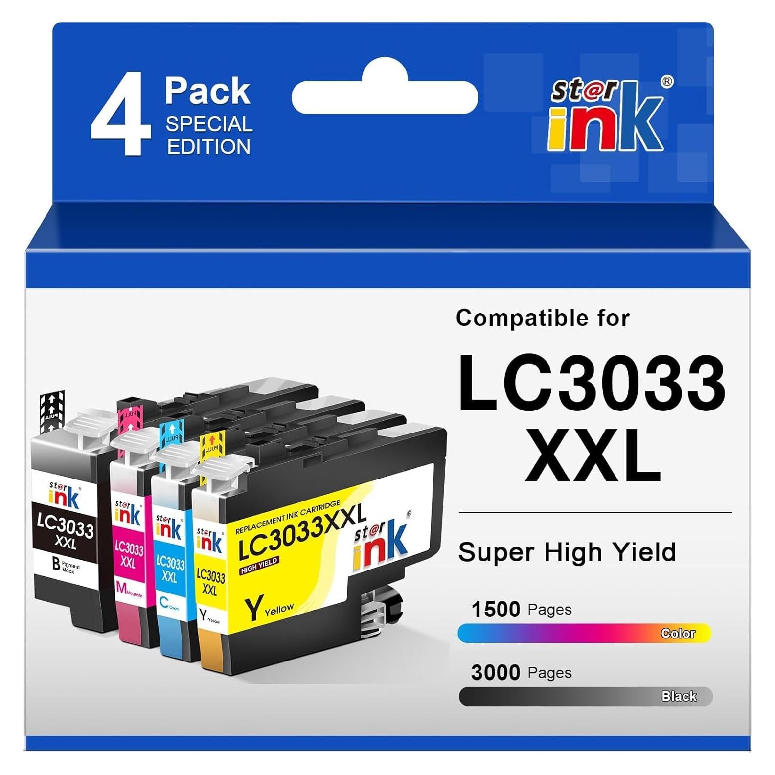 Cartuchos de Tinta Starink LC3033 XXL BK C M Y - 4 Paquetes