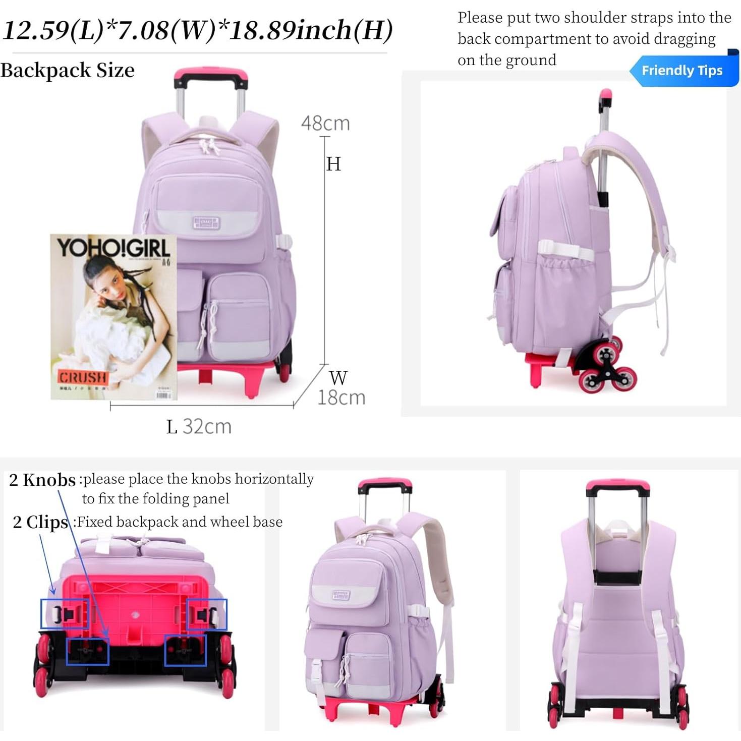 Mochila Rodante MITOWERMI Morado 27.65L para Niñas