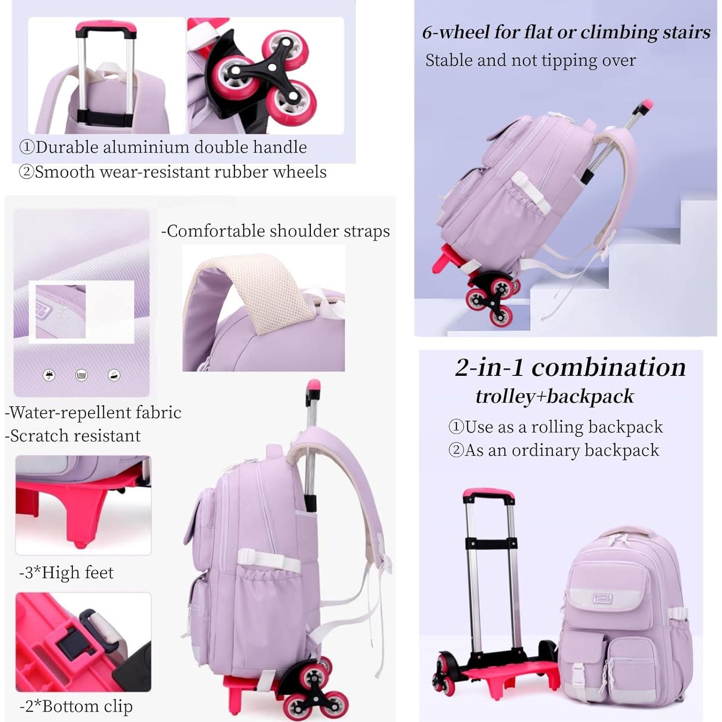 Mochila Rodante MITOWERMI Morado 27.65L para Niñas