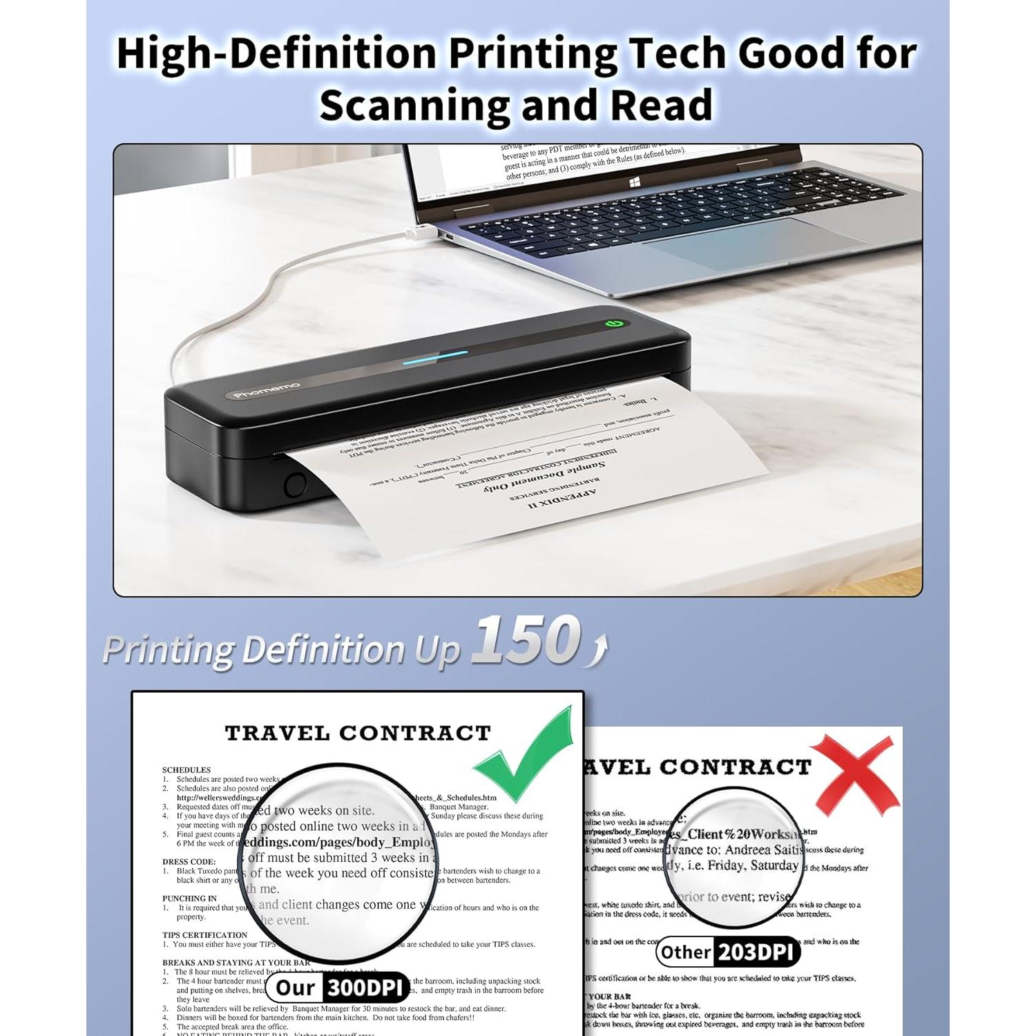 Phomemo Portable Printers Wireless for Travel, M832 Inkless Thermal Printer Support 8.5" X 11" & Multi Sizes, Bluetooth Mobile Printer for Home Office Car, Compatible with iPhone Android Laptop